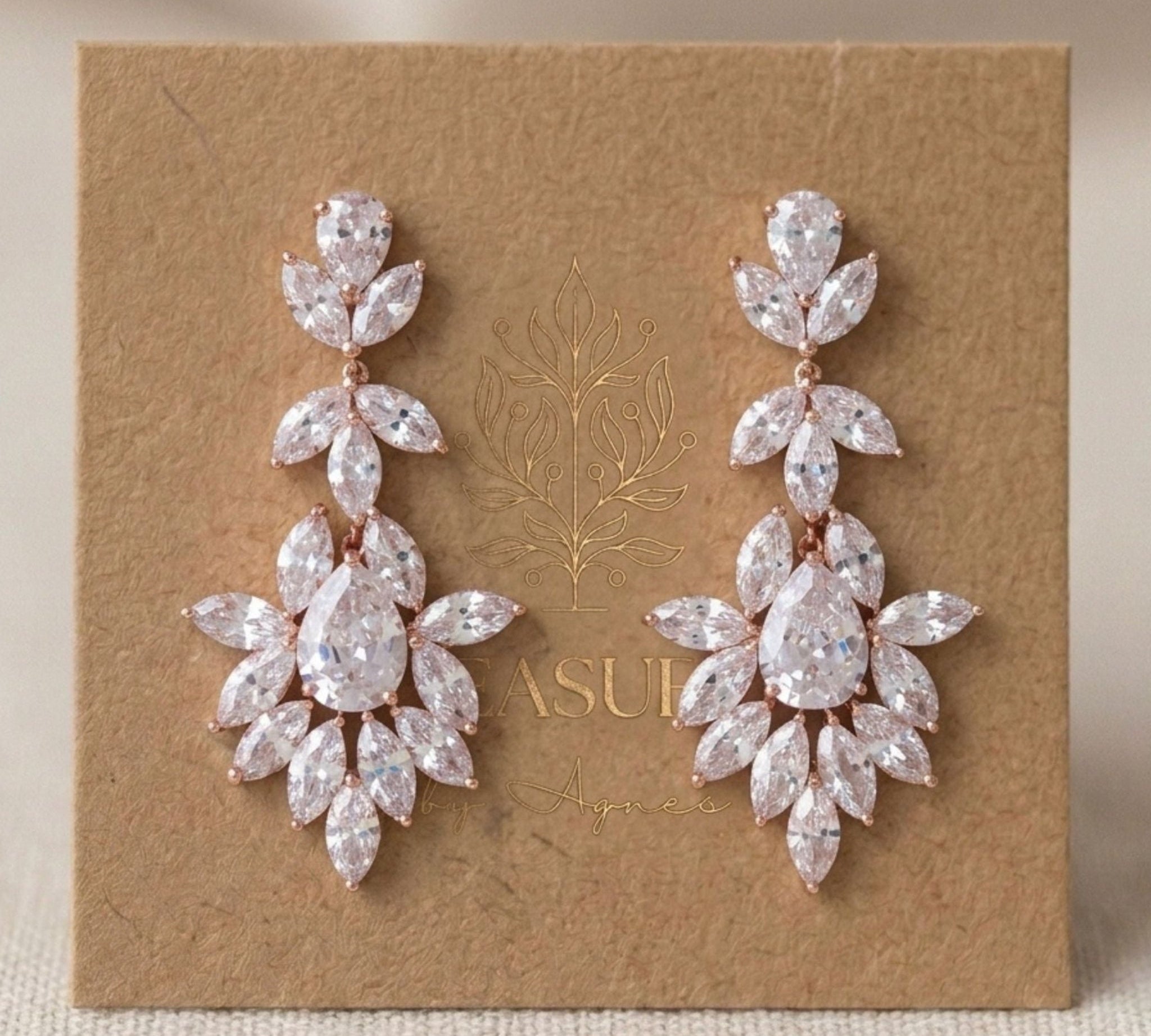 Avery Rose Gold CZ Bridal Earrings - Treasures by Agnes