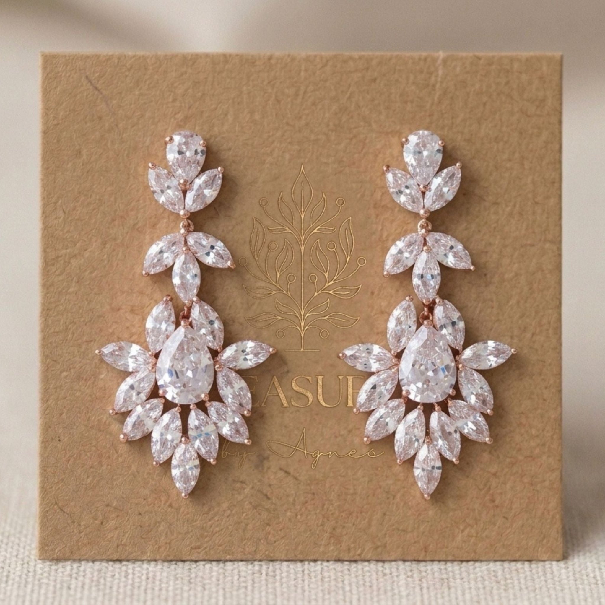 Avery Rose Gold CZ Bridal Earrings - Treasures by Agnes