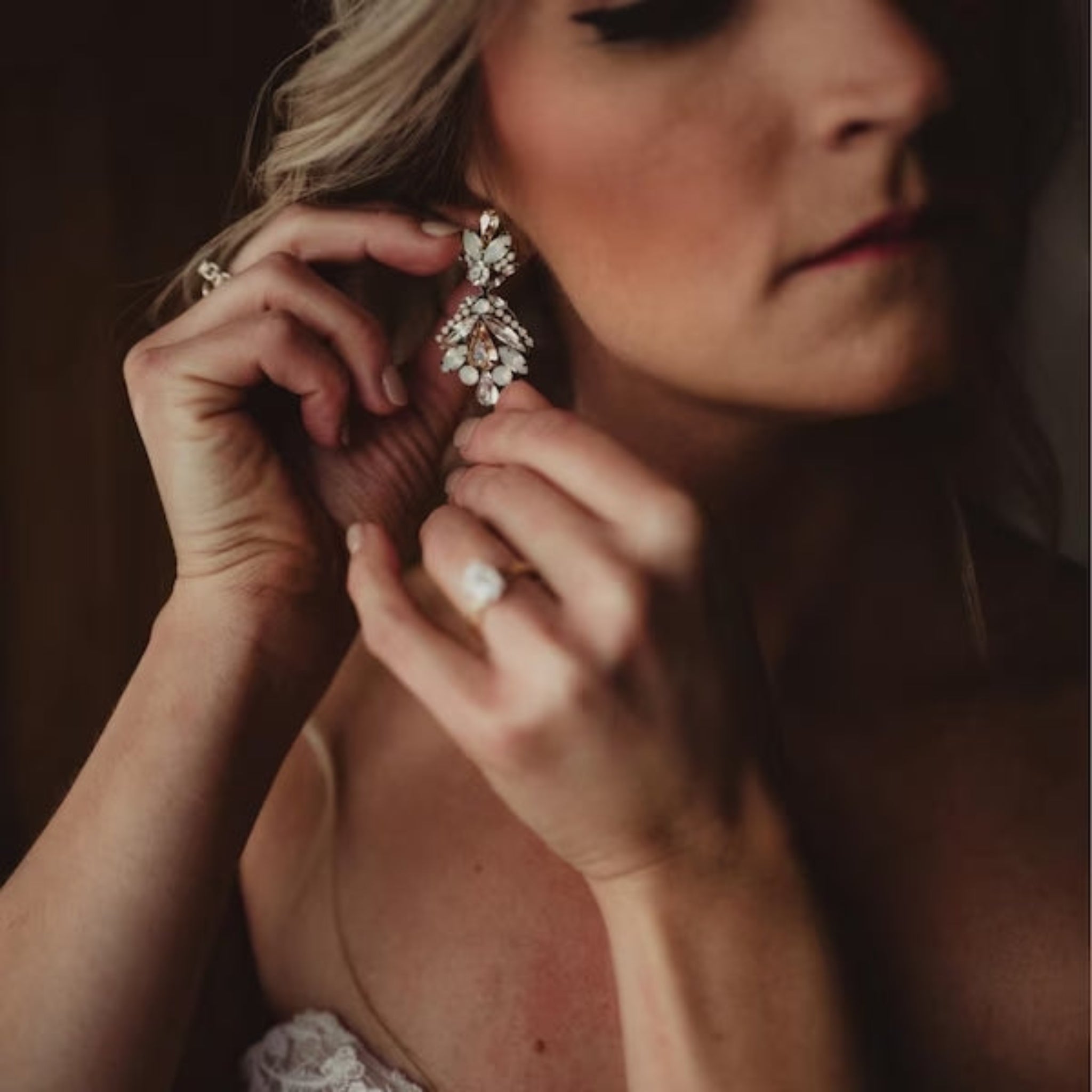 Beautiful Kendall Austrian Crystal Bridal Earrings | Antique Gold - Treasures by Agnes