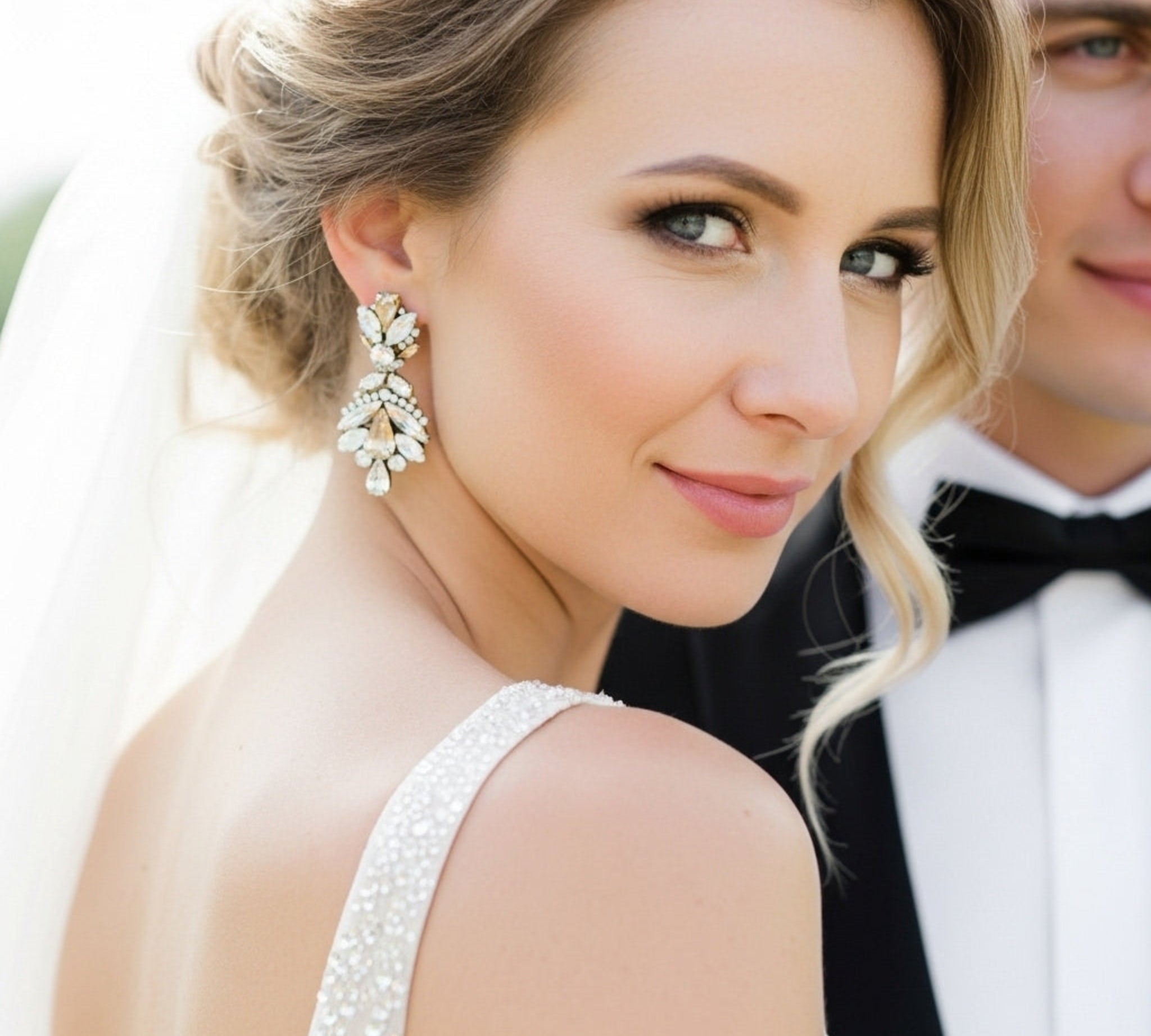 Beautiful Kendall Austrian Crystal Bridal Earrings | Antique Gold - Treasures by Agnes