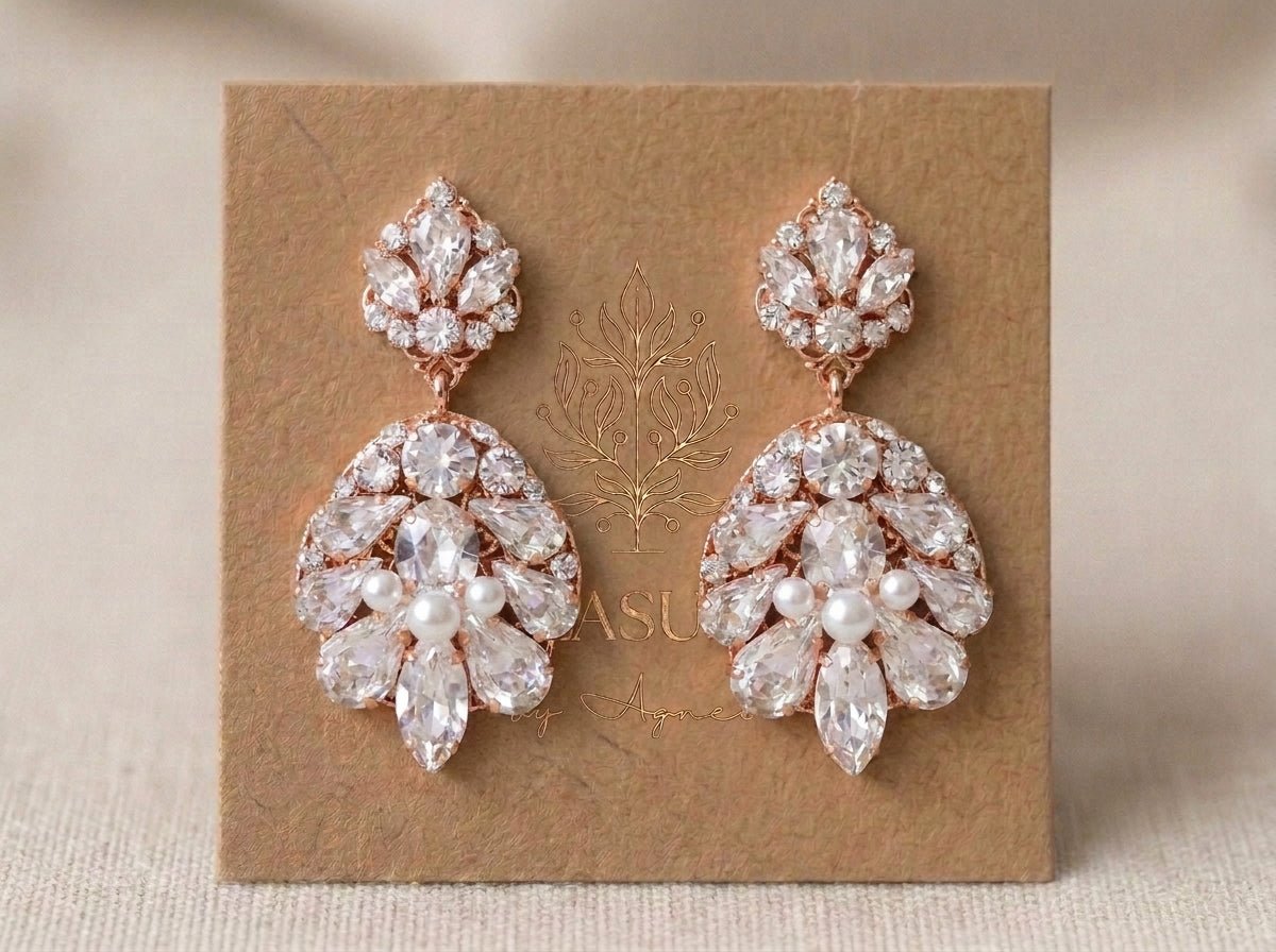 Bella Swarovski Crystal & Pearl Bridal Earrings - Treasures by Agnes