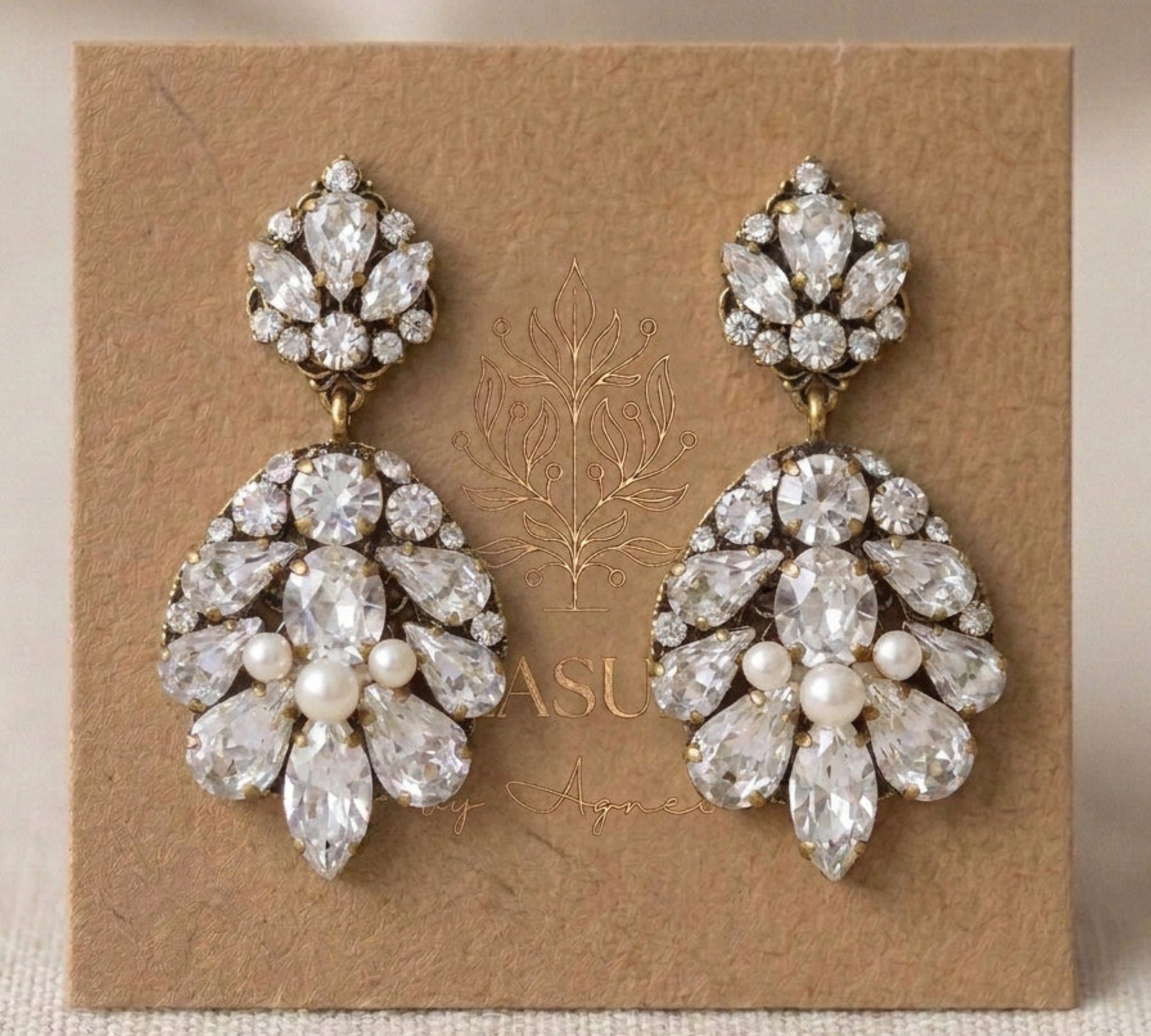 Bella Swarovski Crystal & Pearl Bridal Earrings - Treasures by Agnes