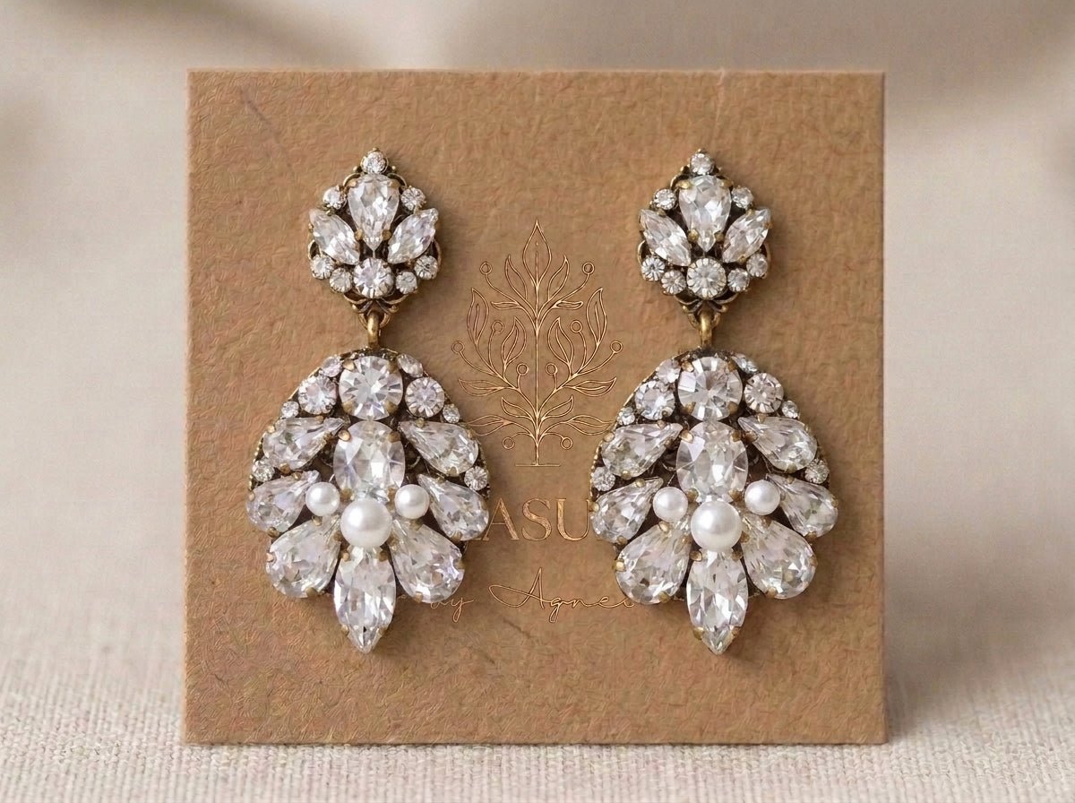 Bella Swarovski Crystal & Pearl Bridal Earrings - Treasures by Agnes