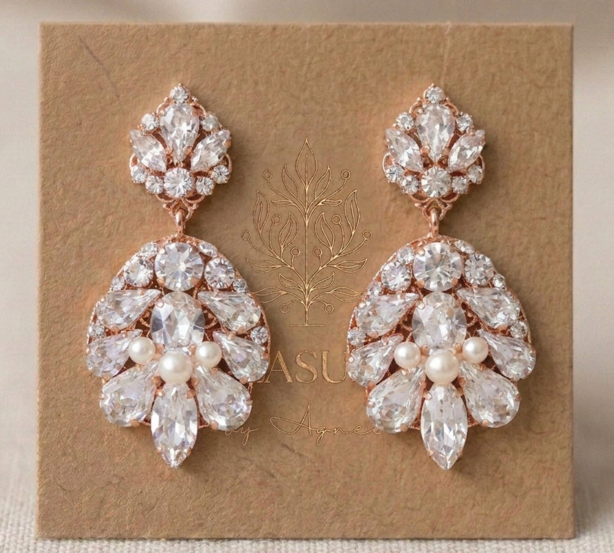Bella Swarovski Crystal & Pearl Bridal Earrings - Treasures by Agnes