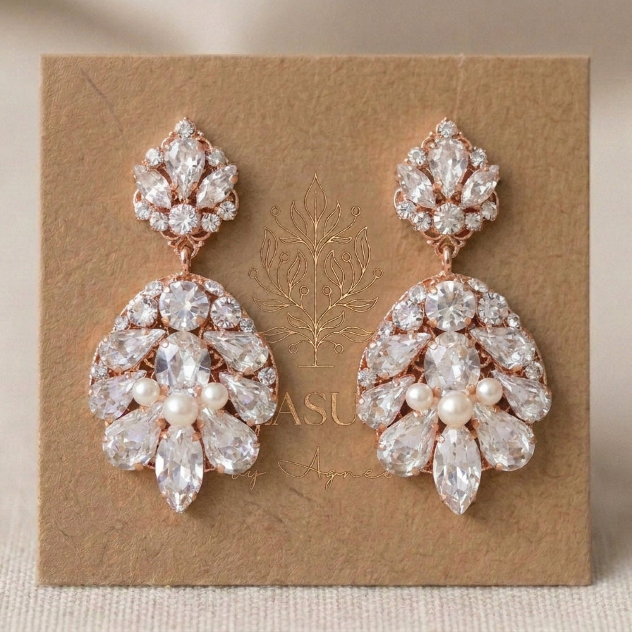 Bella Swarovski Crystal & Pearl Bridal Earrings - Treasures by Agnes