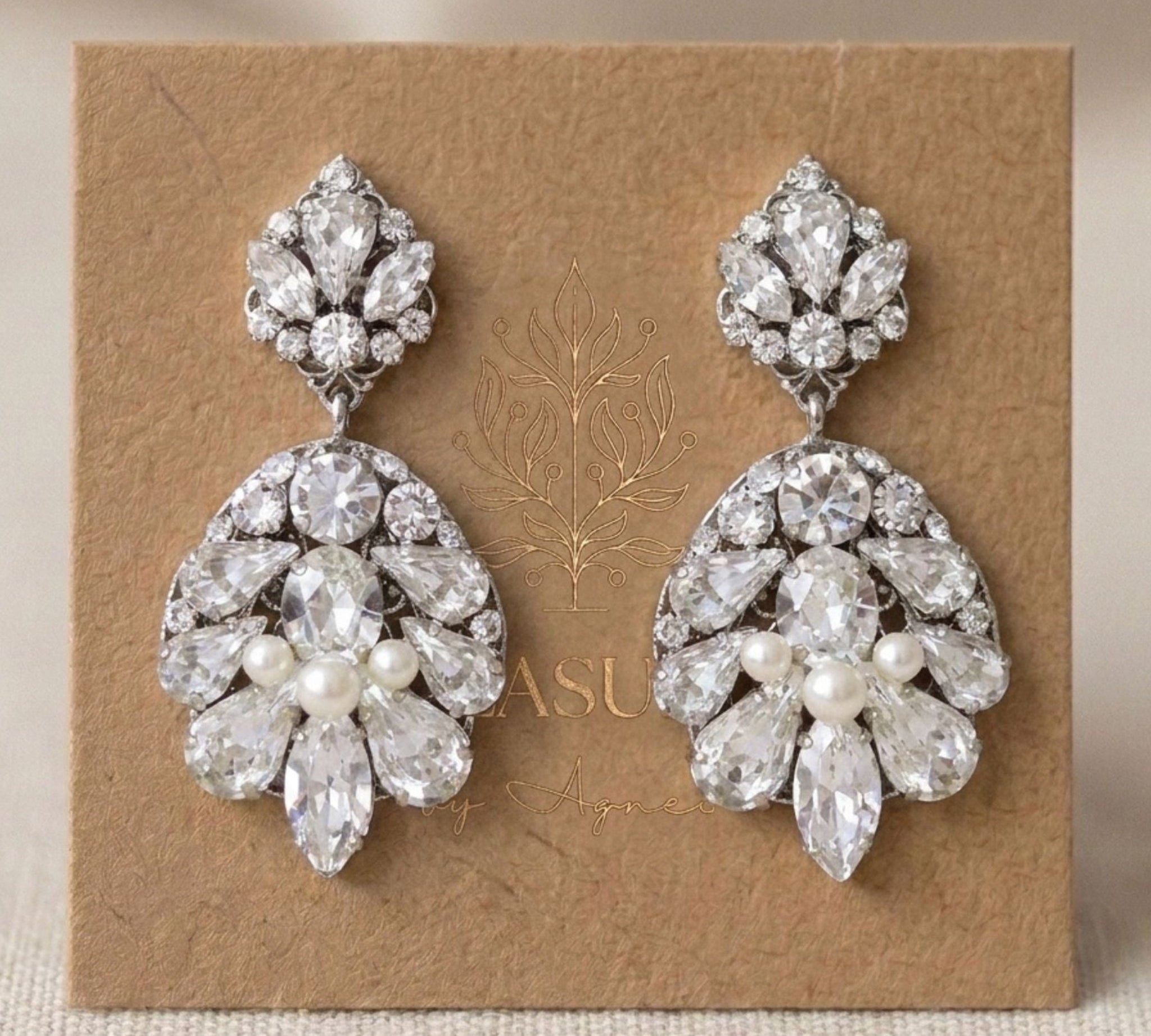 Bella Swarovski Crystal & Pearl Bridal Earrings - Treasures by Agnes