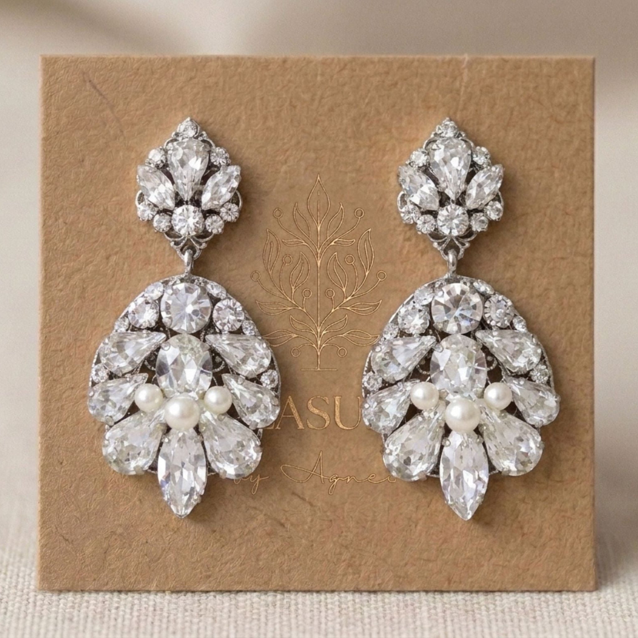 Bella Swarovski Crystal & Pearl Bridal Earrings - Treasures by Agnes