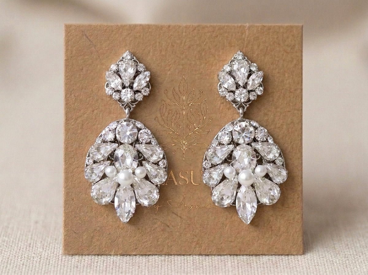 Bella Swarovski Crystal & Pearl Bridal Earrings - Treasures by Agnes