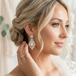 Beverly Earrings – Swarovski Ivory Cream, White Opal & Golden Shadow Bridal Earrings - Treasures by Agnes