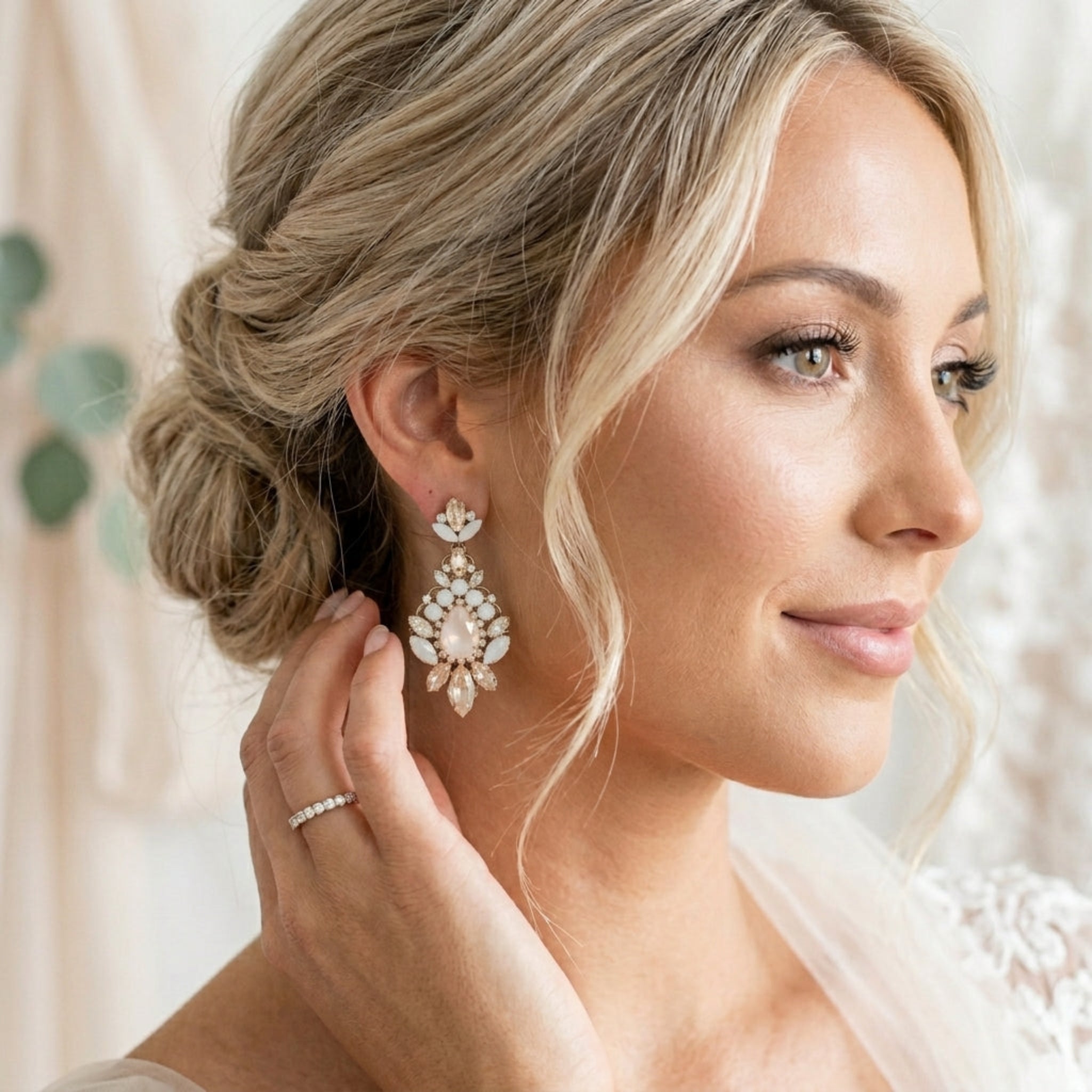 Beverly Earrings – Swarovski Ivory Cream, White Opal & Golden Shadow Bridal Earrings - Treasures by Agnes