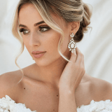 Beverly Earrings – Swarovski Ivory Cream, White Opal & Golden Shadow Bridal Earrings - Treasures by Agnes