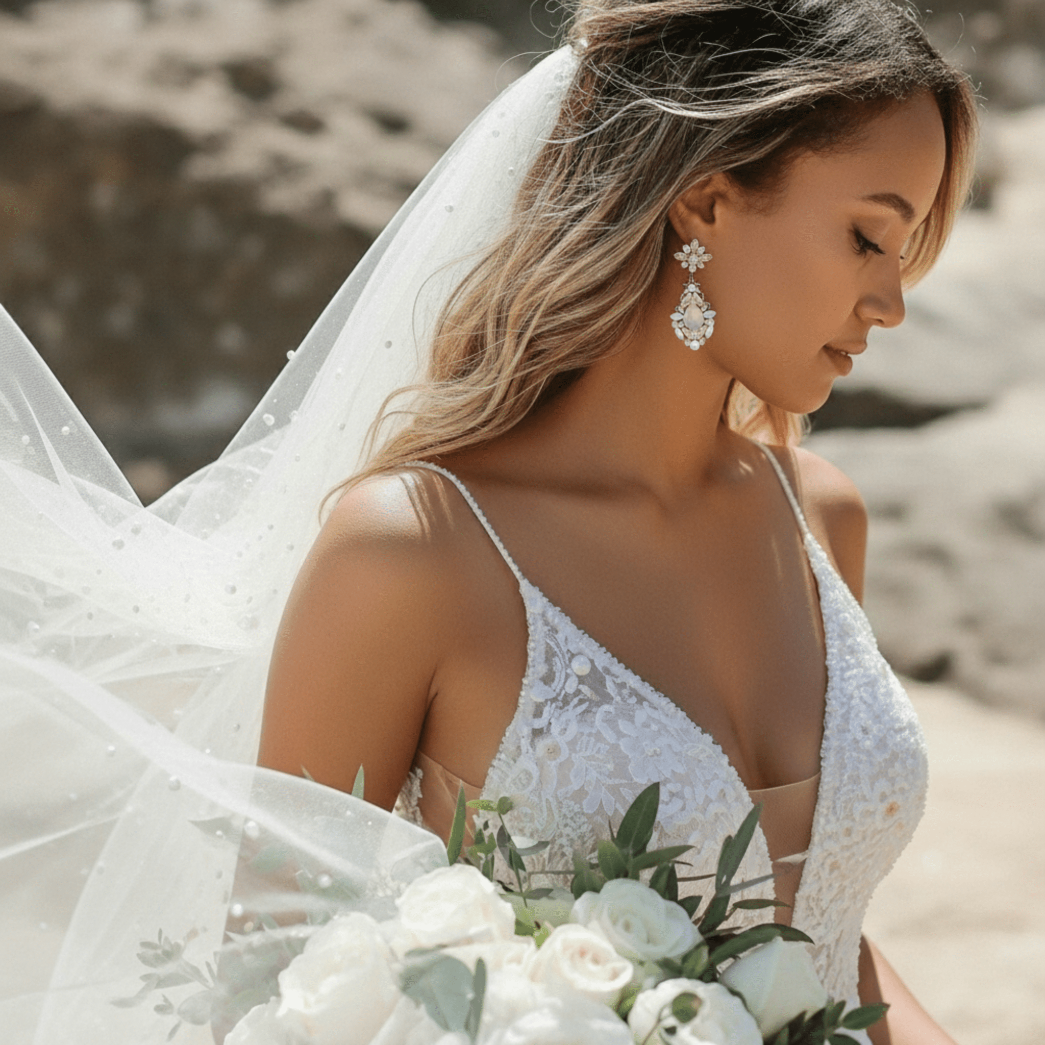 Blakely Earrings – Antique Gold with Opal & Golden Crystals - Treasures by Agnes