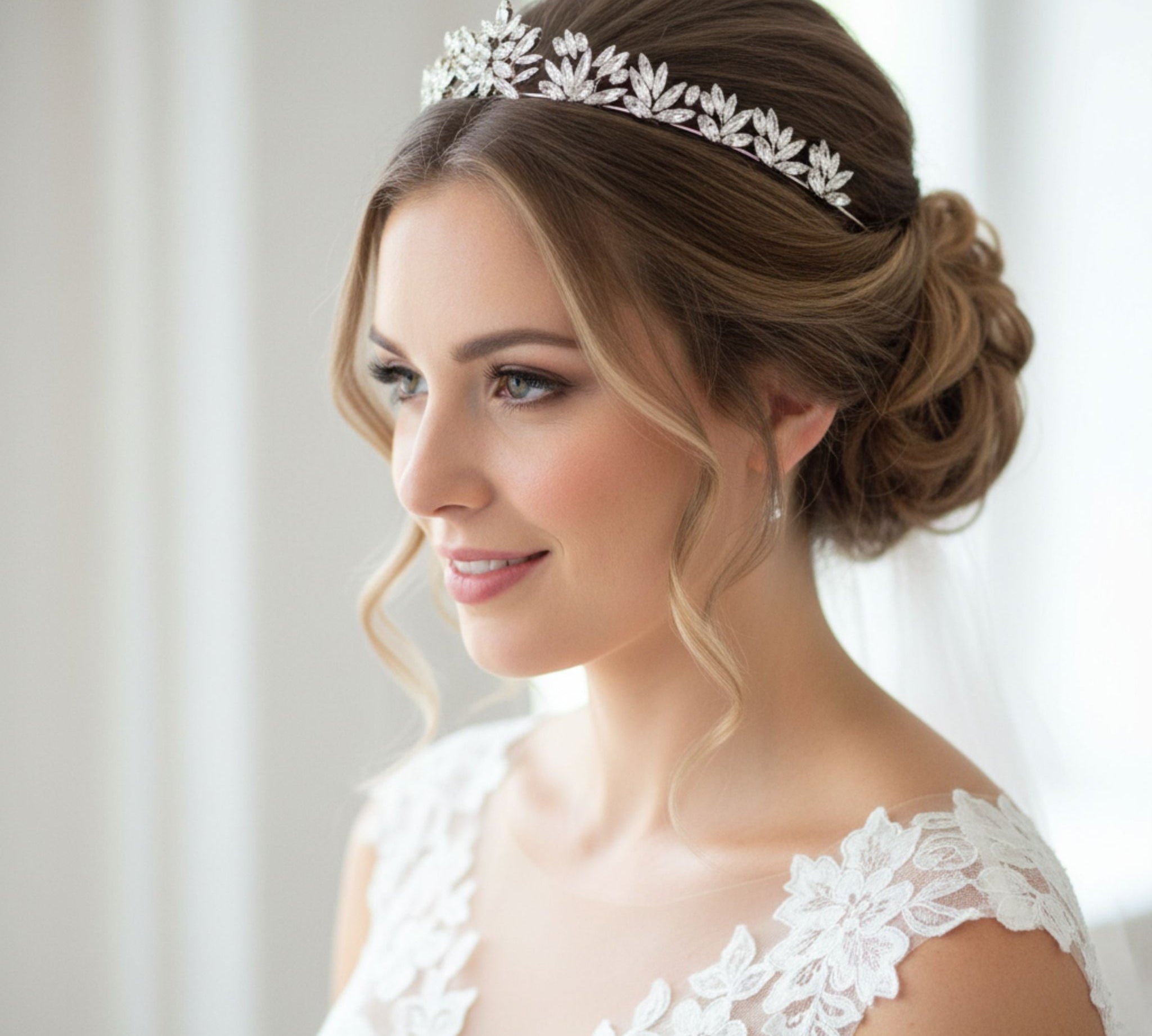 Bridgette Tiara – Rose Gold with White Opal & Clear Crystals - Treasures by Agnes