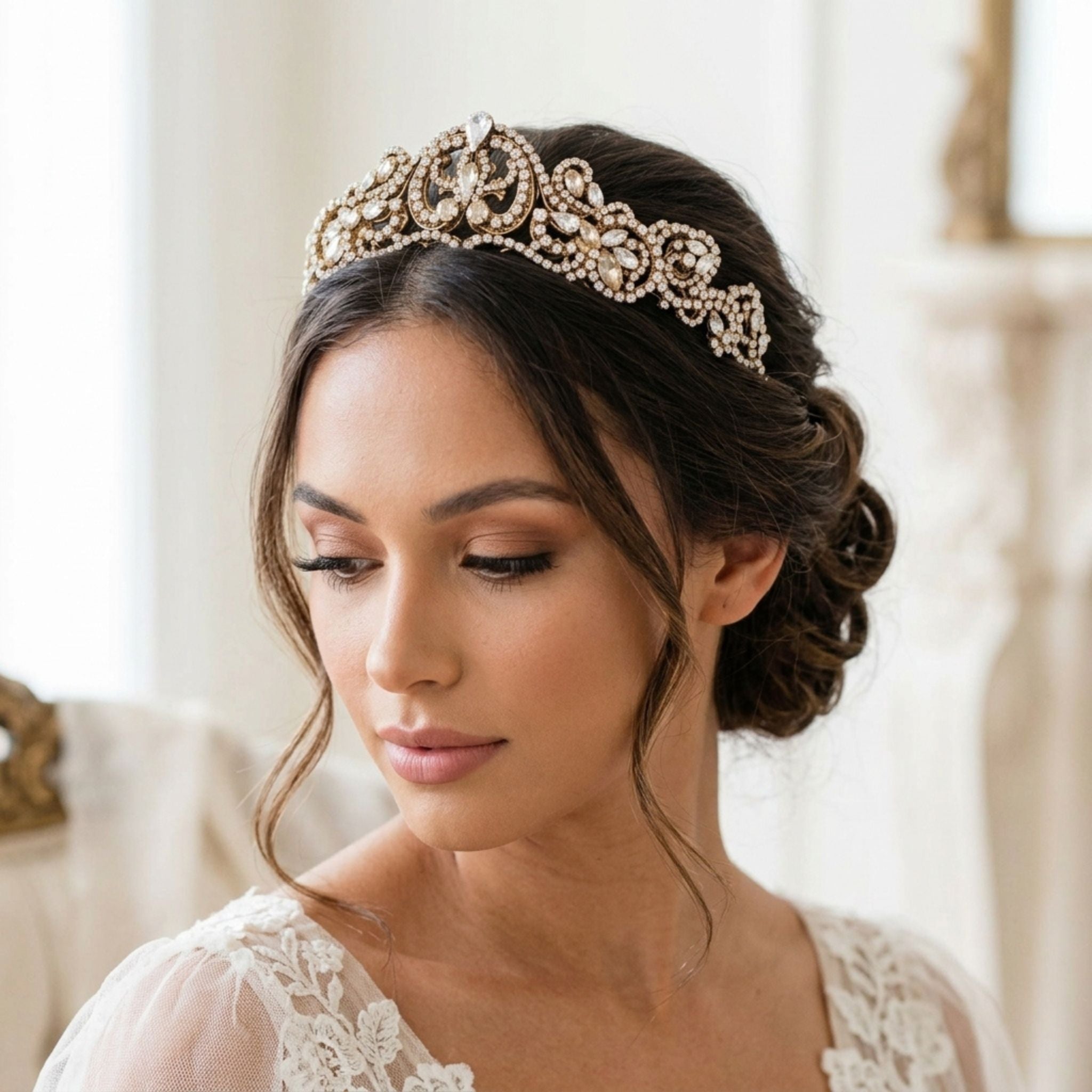 Chandra Bridal Tiara in Antique Gold - Treasures by Agnes