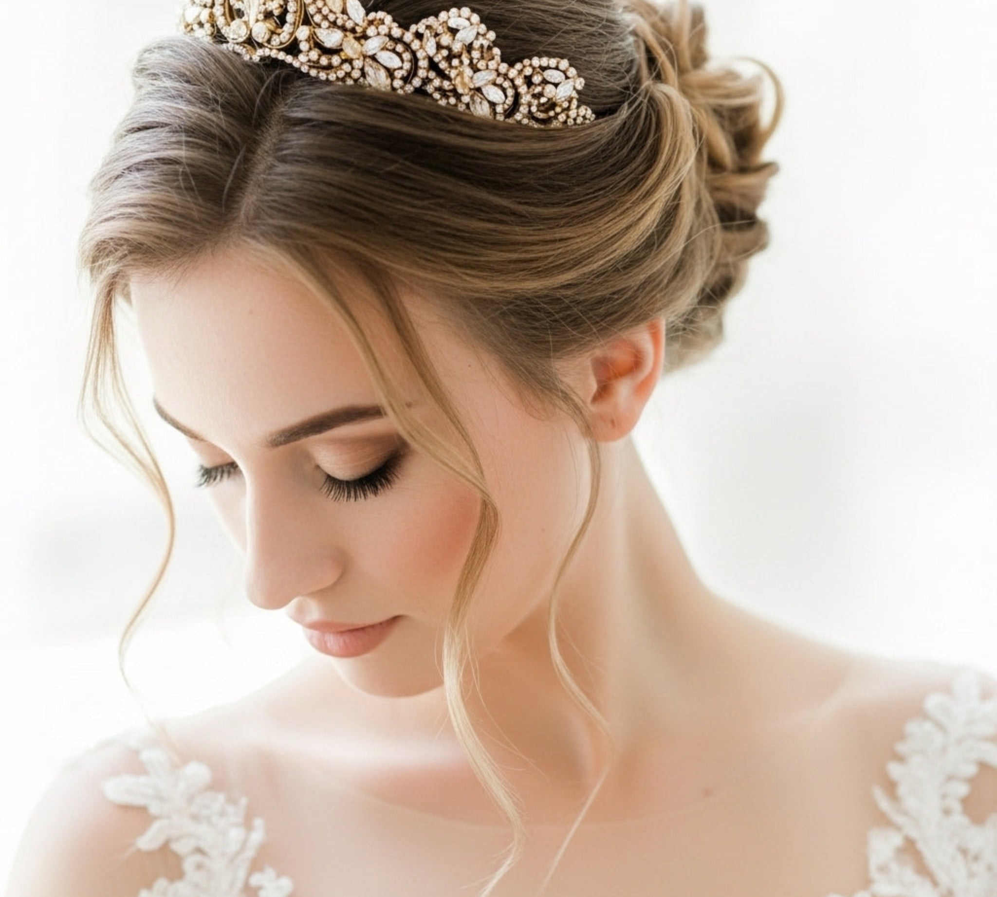 Chandra Tiara – Clear & Golden Shadow Austrian Crystal Bridal Crown - Treasures by Agnes