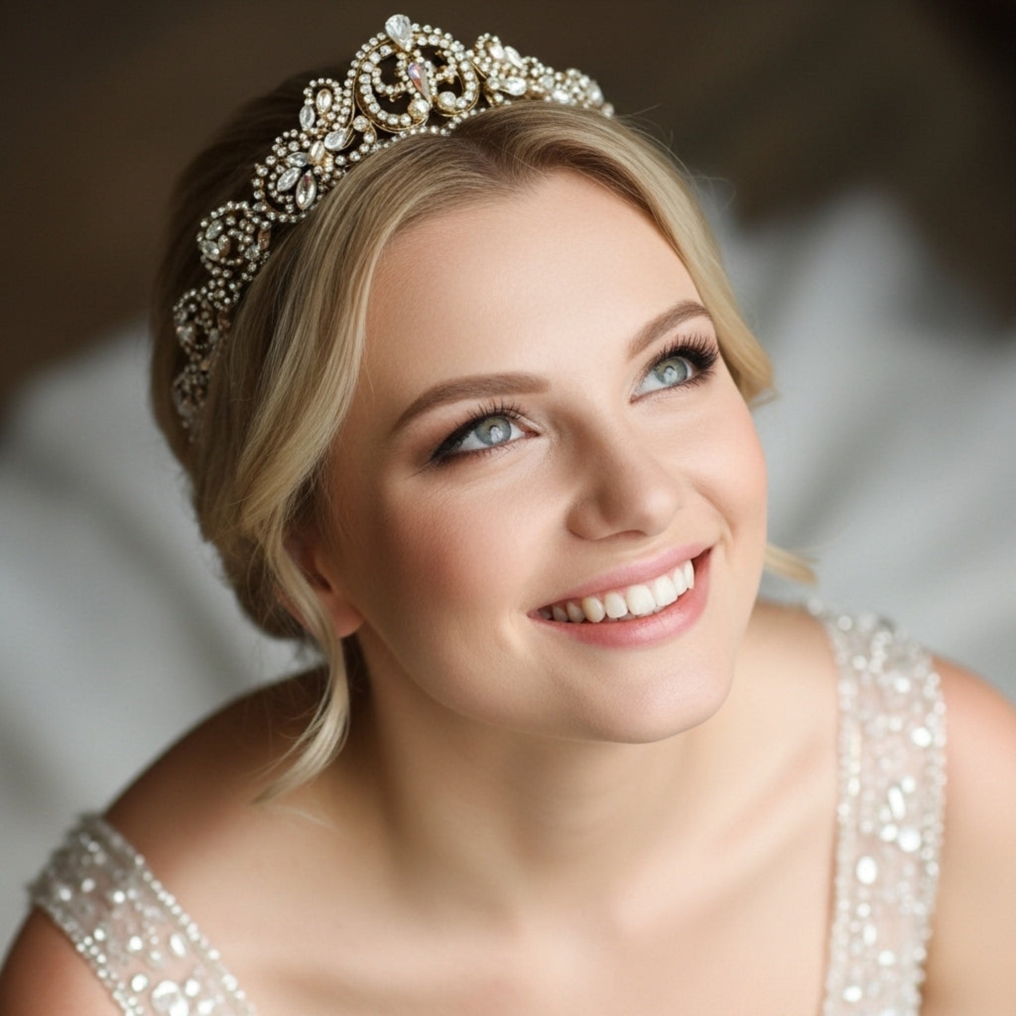 Chandra Tiara – Clear & Golden Shadow Austrian Crystal Bridal Crown - Treasures by Agnes