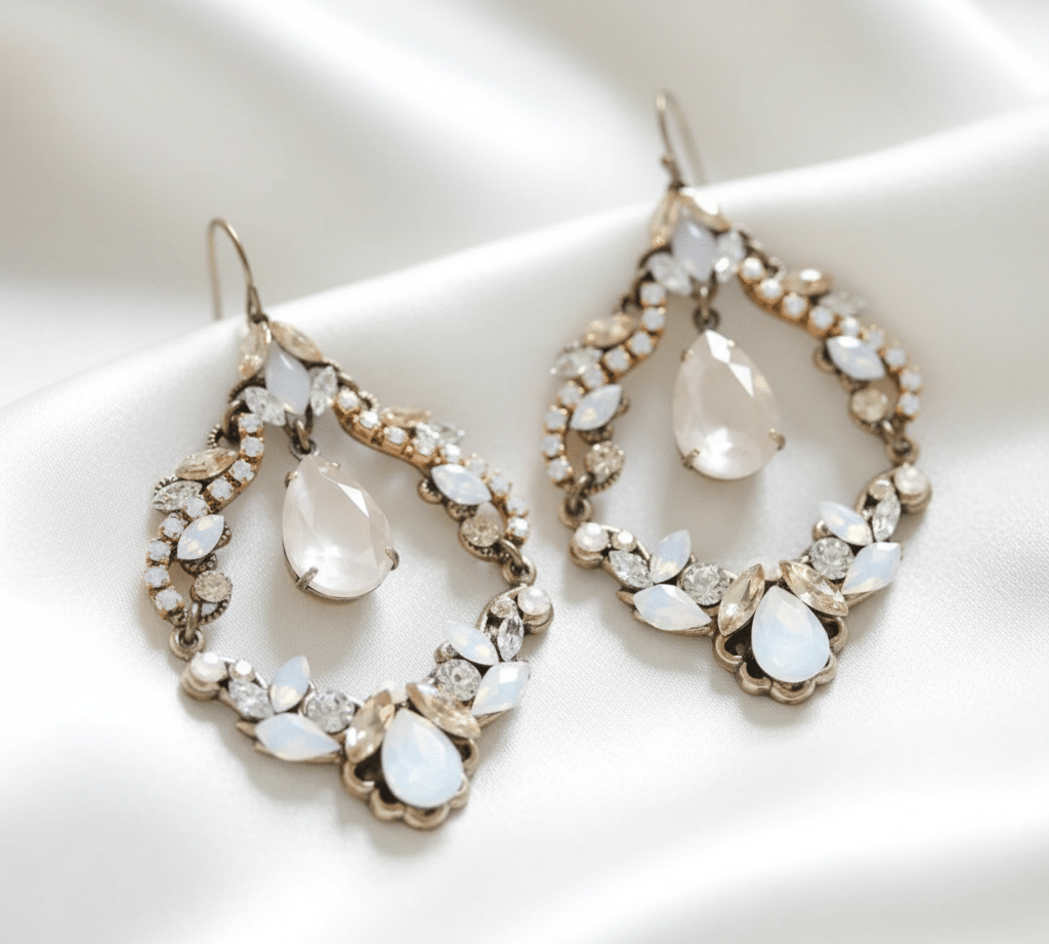 Charlotte Earrings – Antique Gold with Opal & Golden Crystals - Treasures by Agnes
