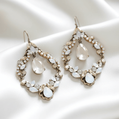 Charlotte Earrings – Antique Gold with Opal & Golden Crystals - Treasures by Agnes