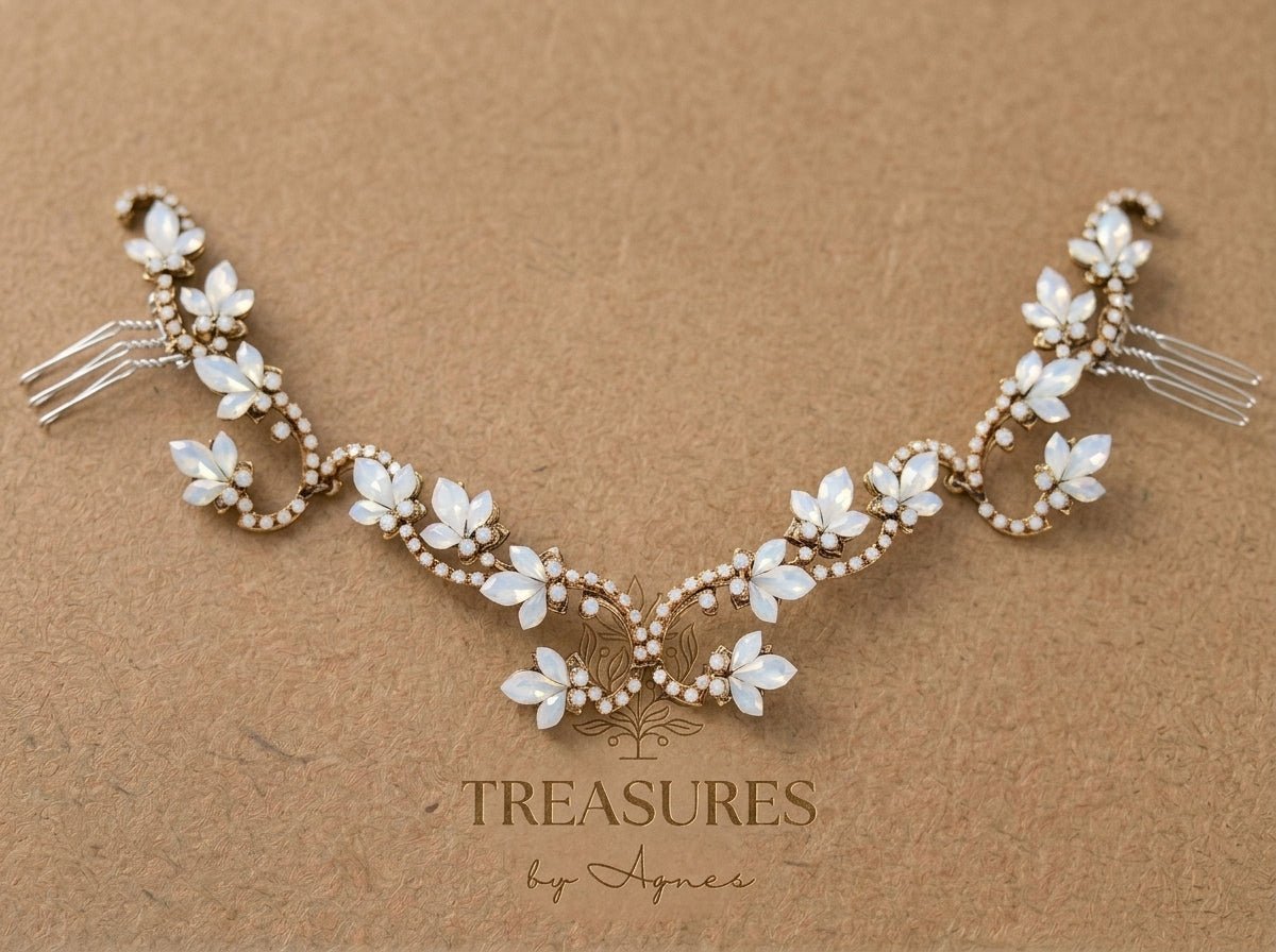 Cleo Antique Gold Bridal Hair Vine - Treasures by Agnes
