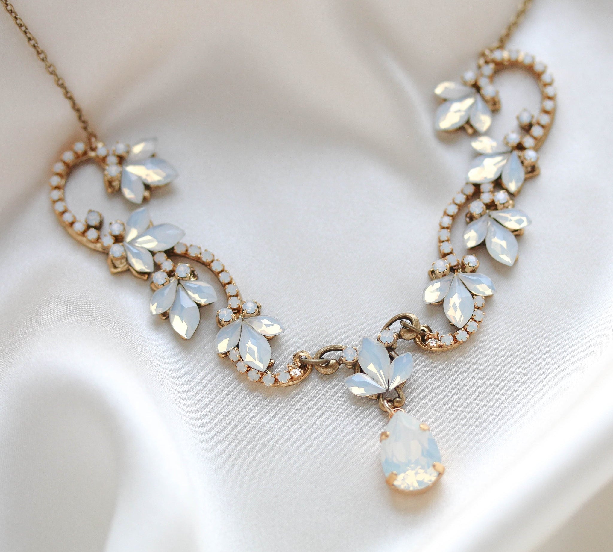 Cleo Antique Gold White Opal Bridal Necklace - Treasures by Agnes