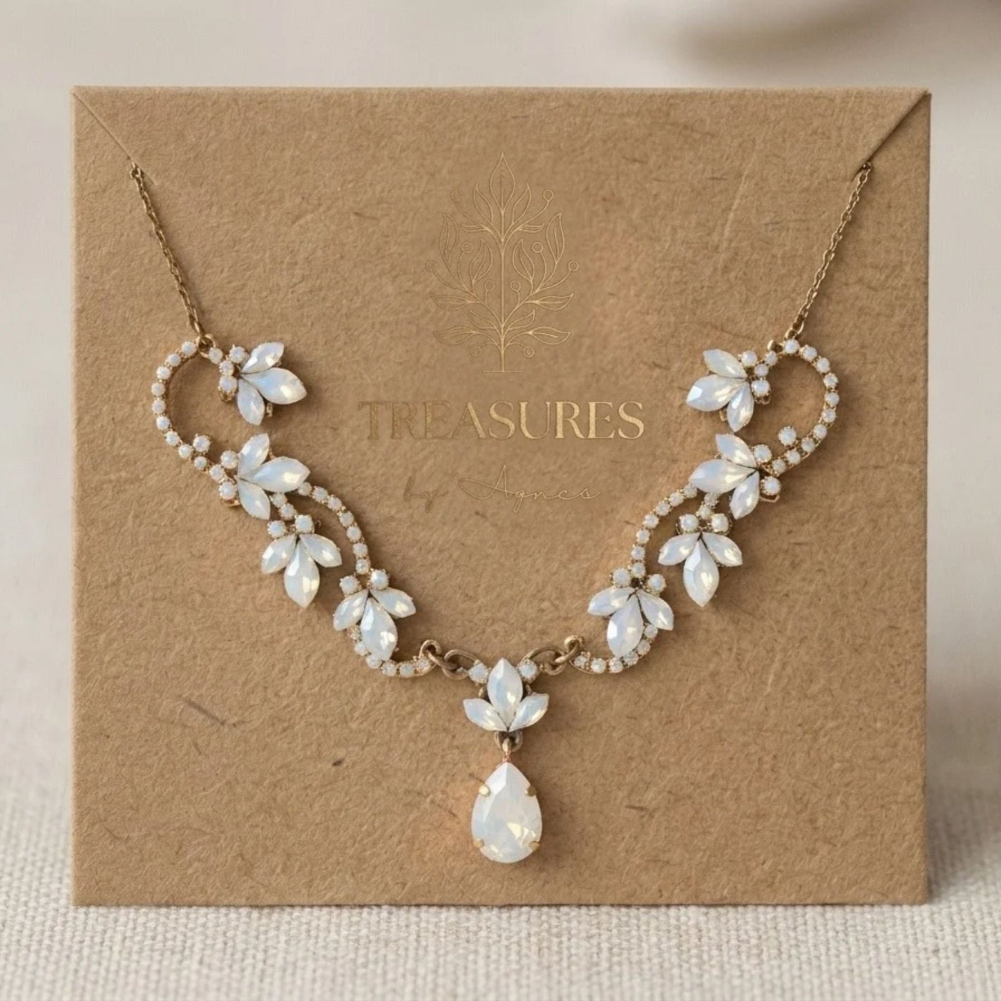 Cleo Antique Gold White Opal Bridal Necklace - Treasures by Agnes