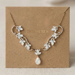 Cleo Antique Gold White Opal Bridal Necklace - Treasures by Agnes
