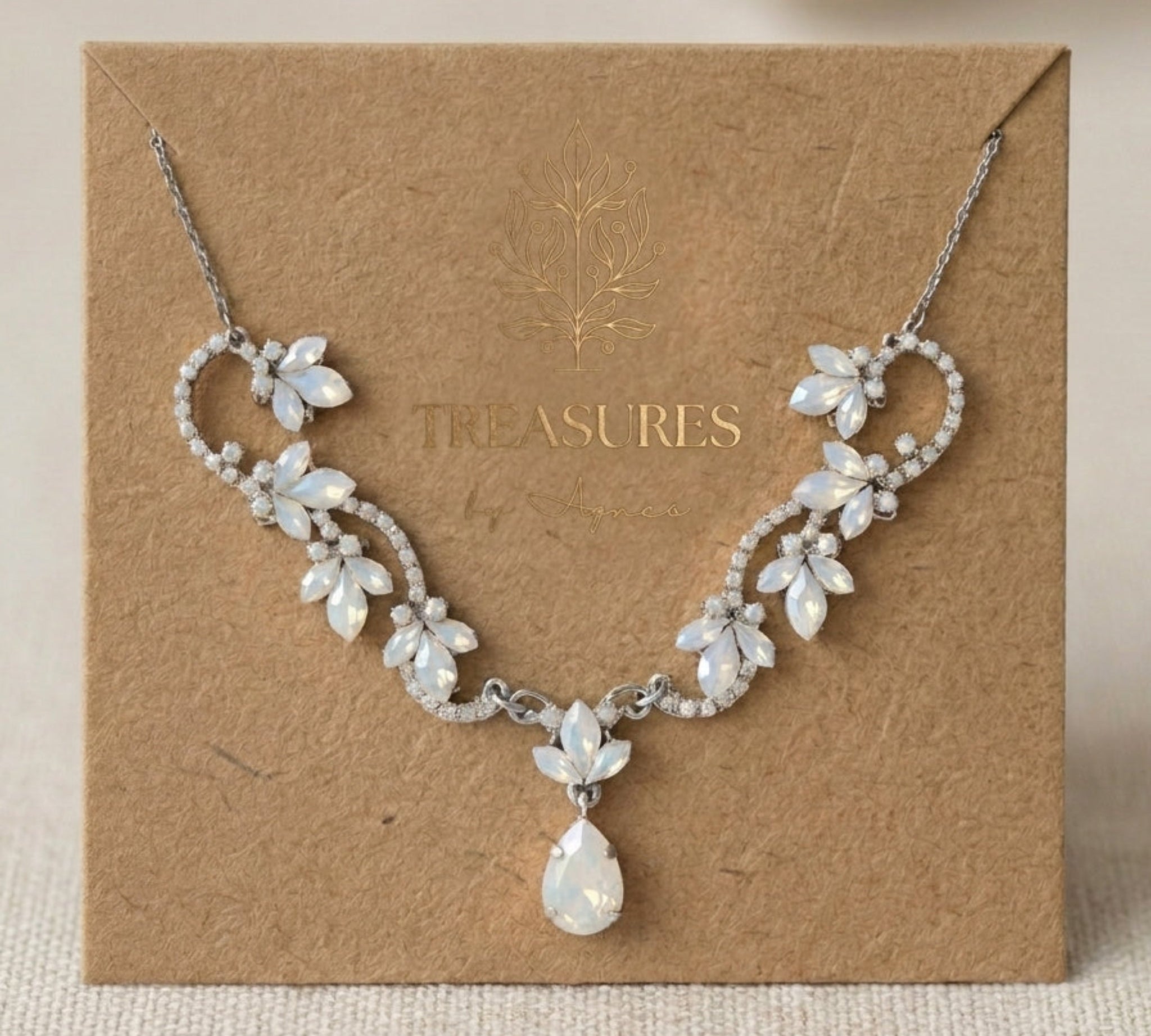 Cleo Antique Gold White Opal Bridal Necklace - Treasures by Agnes
