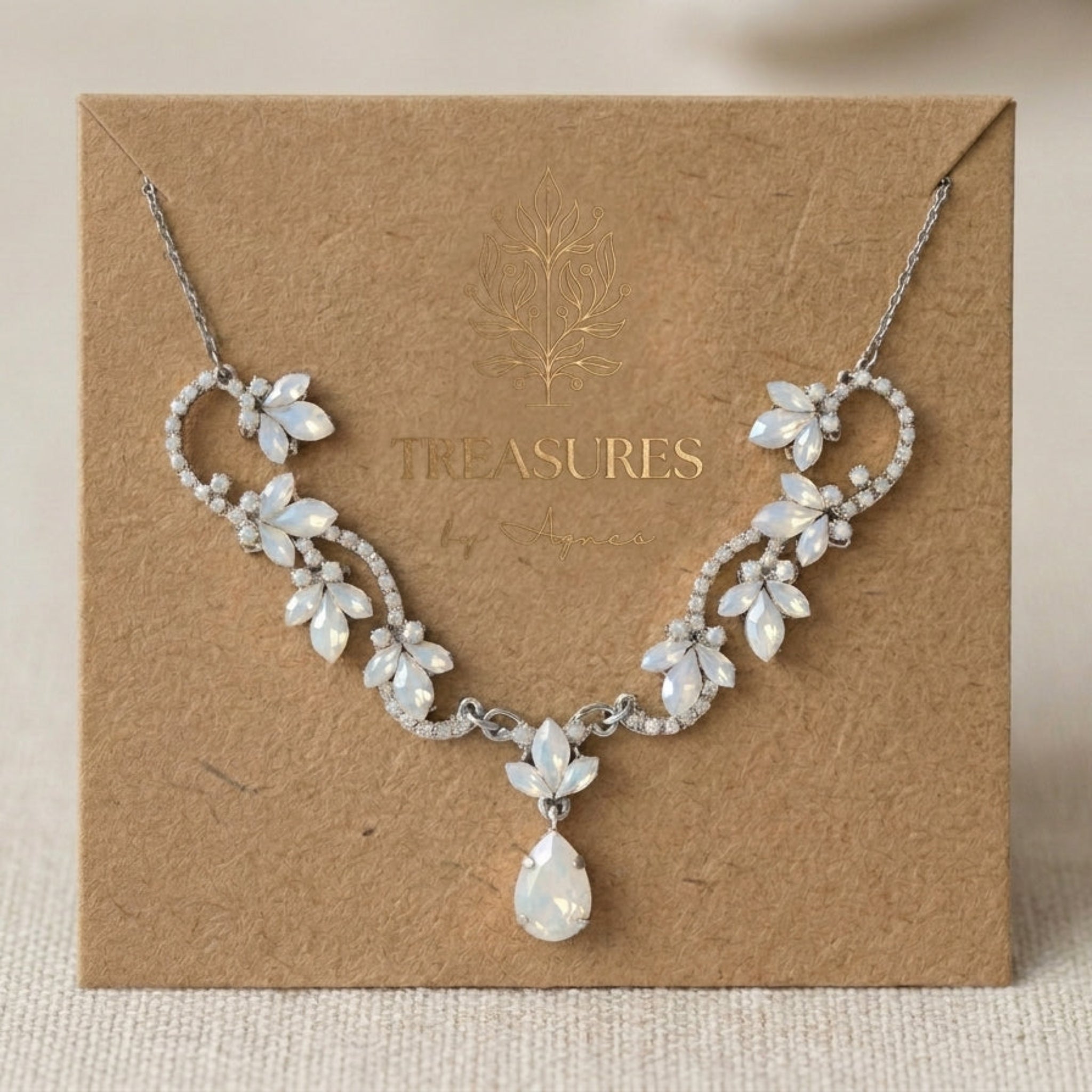 Cleo Antique Gold White Opal Bridal Necklace - Treasures by Agnes