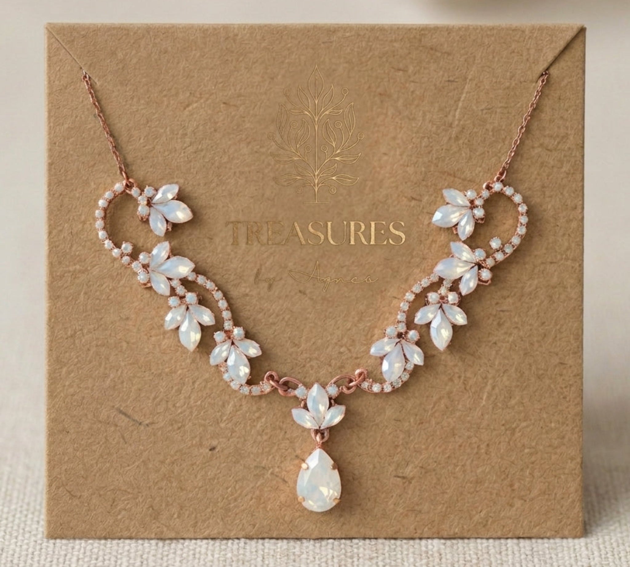 Cleo Antique Gold White Opal Bridal Necklace - Treasures by Agnes