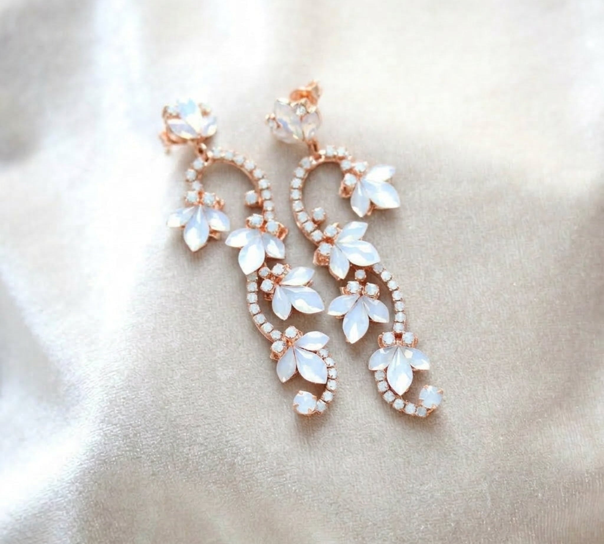 Cleo Bridal White Opal Crystal Earrings - Treasures by Agnes