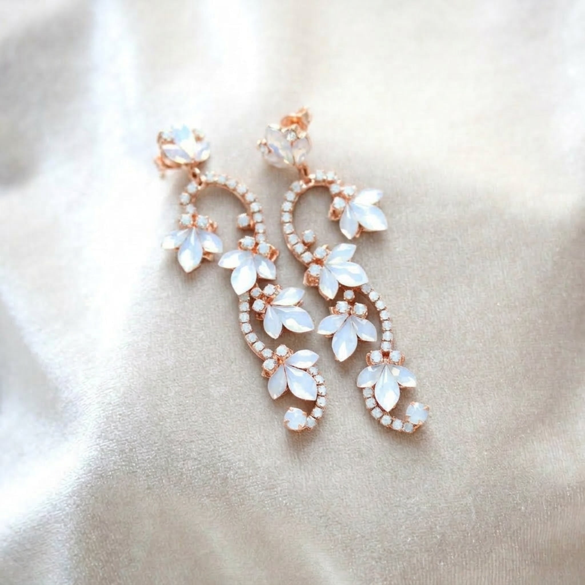 Cleo Bridal White Opal Crystal Earrings - Treasures by Agnes