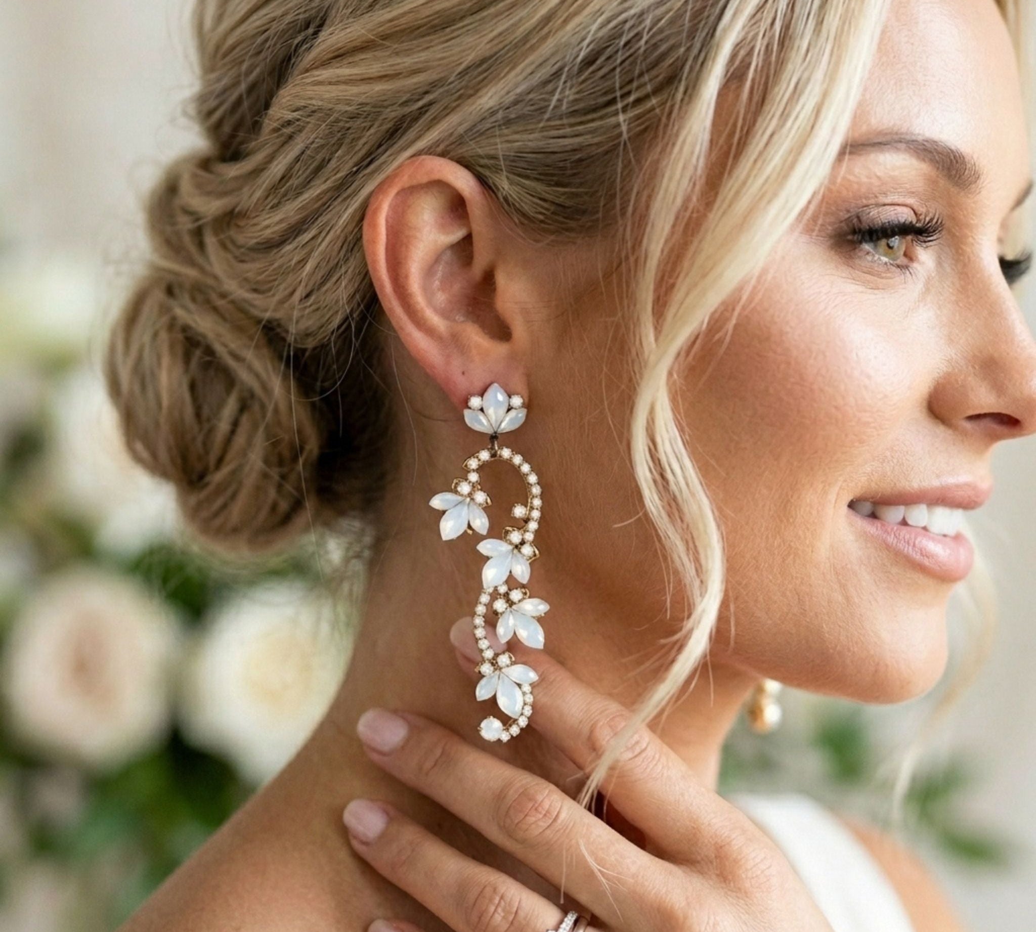 Cleo Bridal White Opal Crystal Earrings - Treasures by Agnes