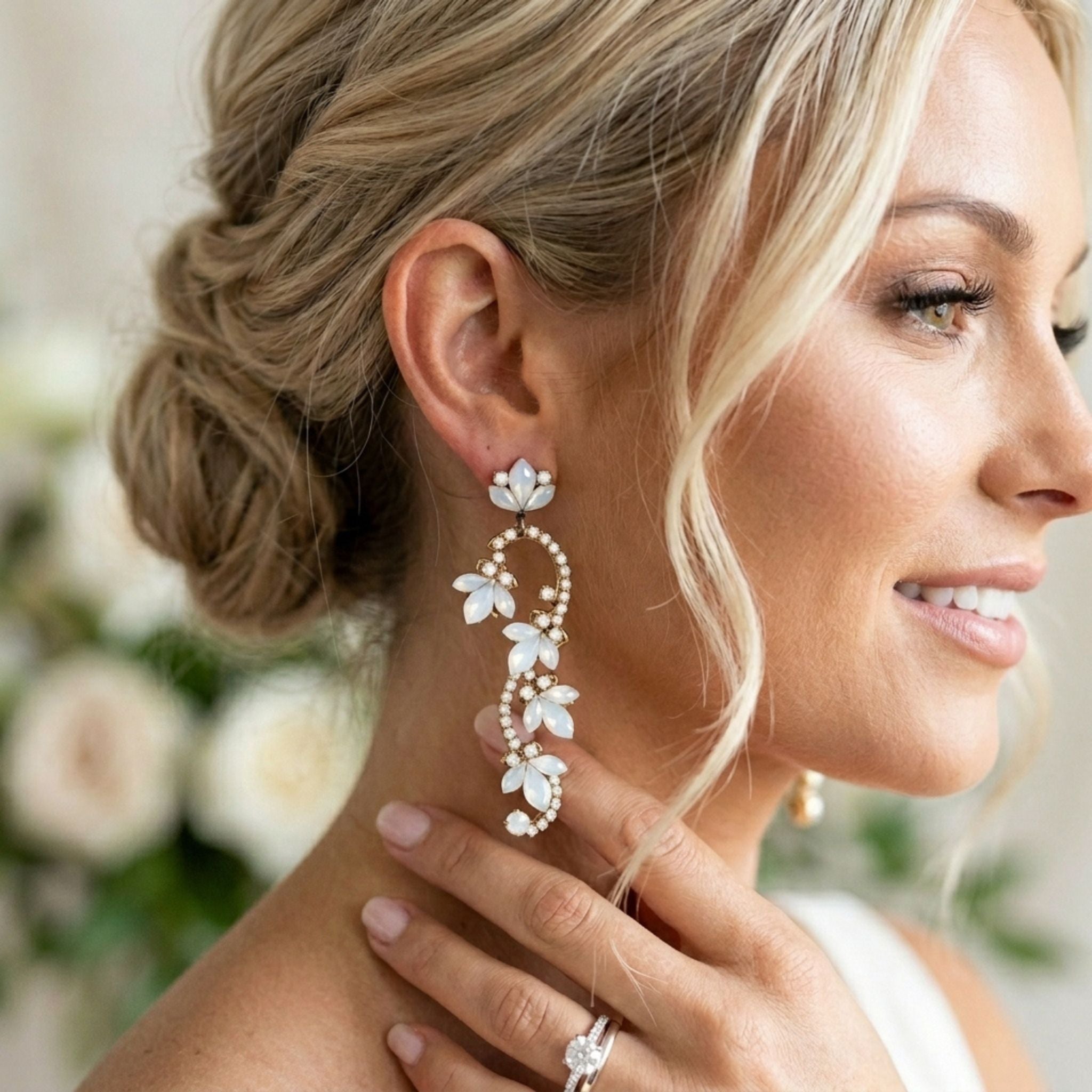 Cleo Bridal White Opal Crystal Earrings - Treasures by Agnes