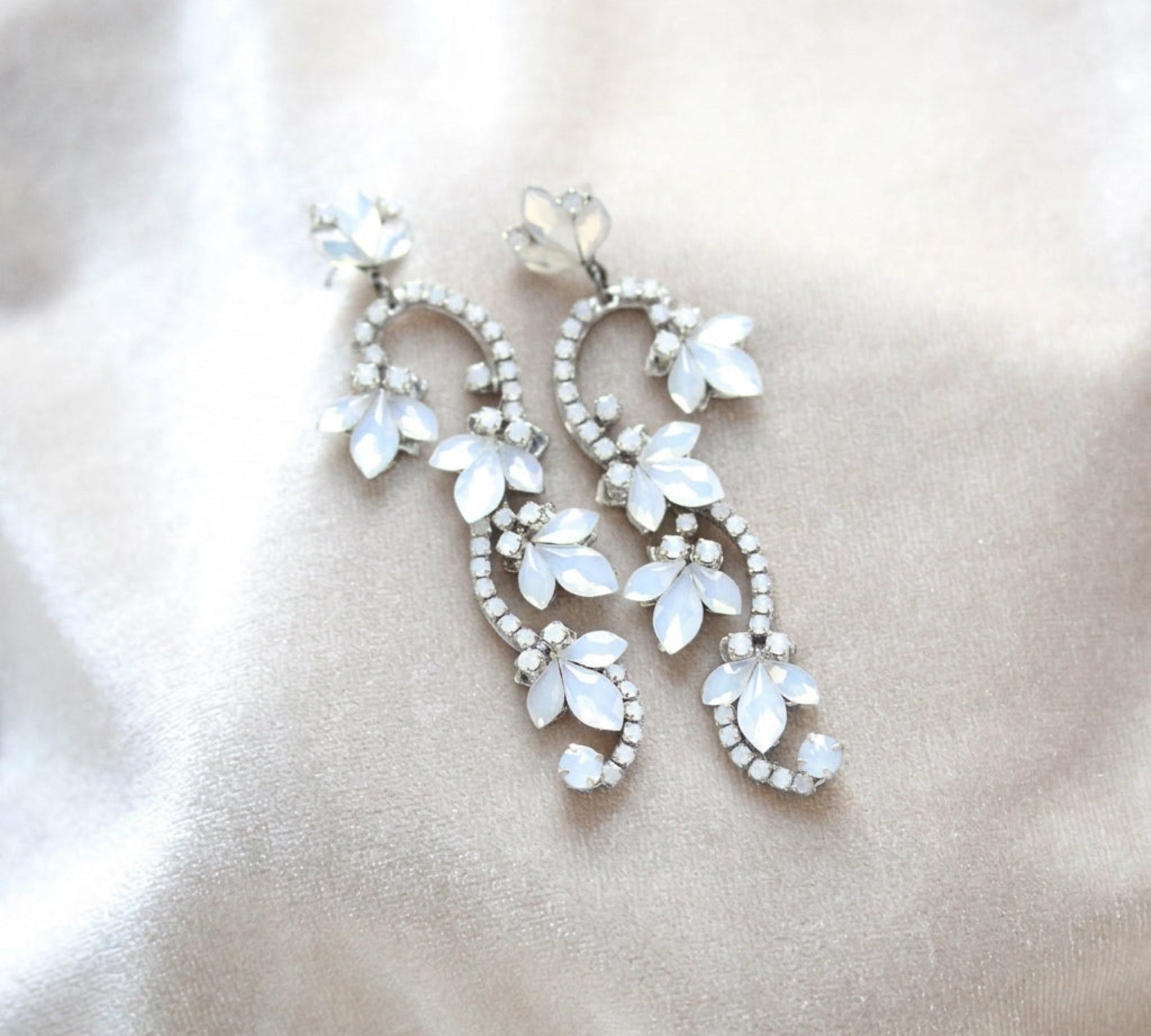 Cleo Bridal White Opal Crystal Earrings - Treasures by Agnes