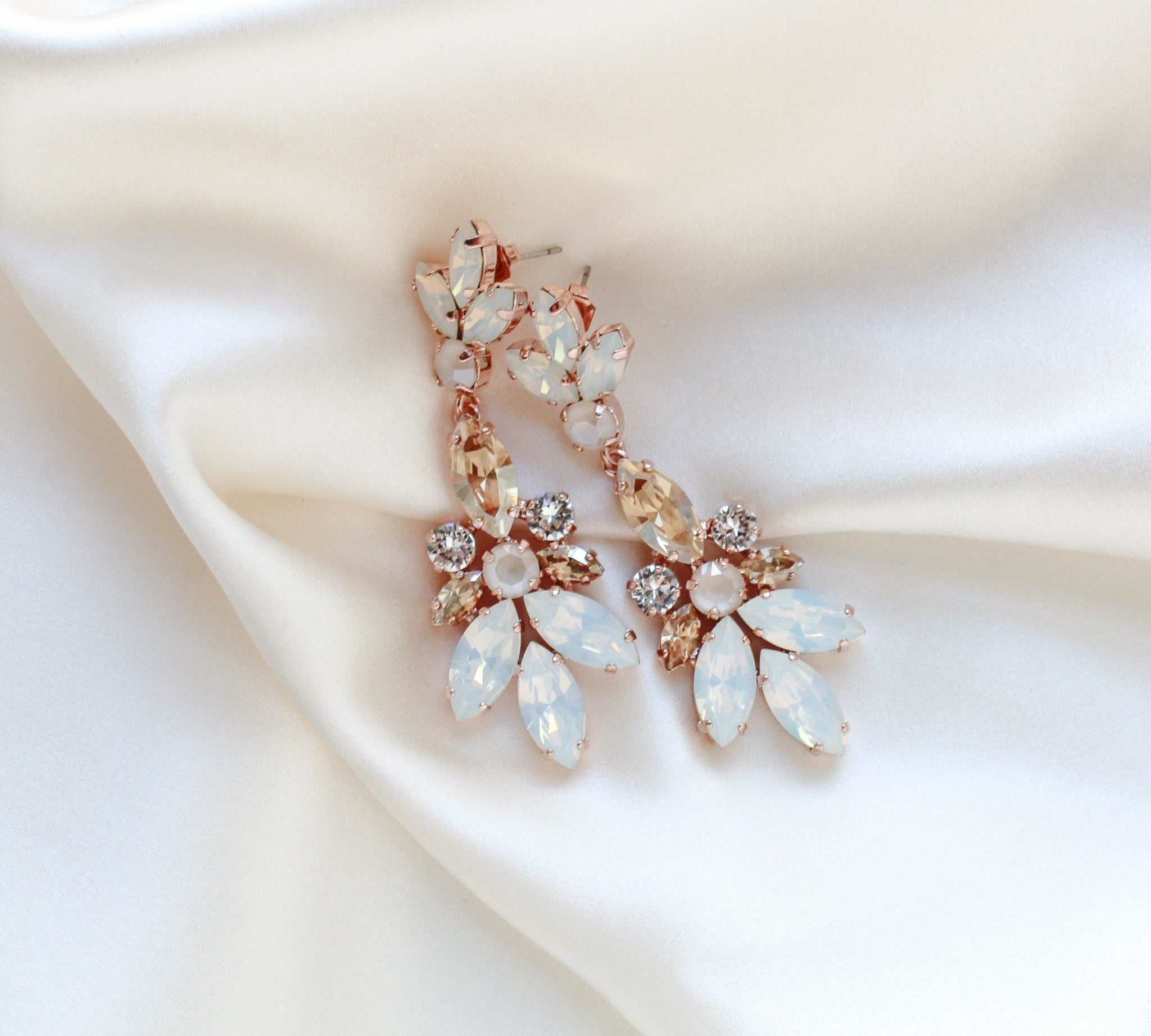 Deluxe white opal crystal statement earrings for bride - COLETTE - Treasures by Agnes