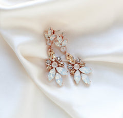 Deluxe white opal crystal statement earrings for bride - COLETTE - Treasures by Agnes