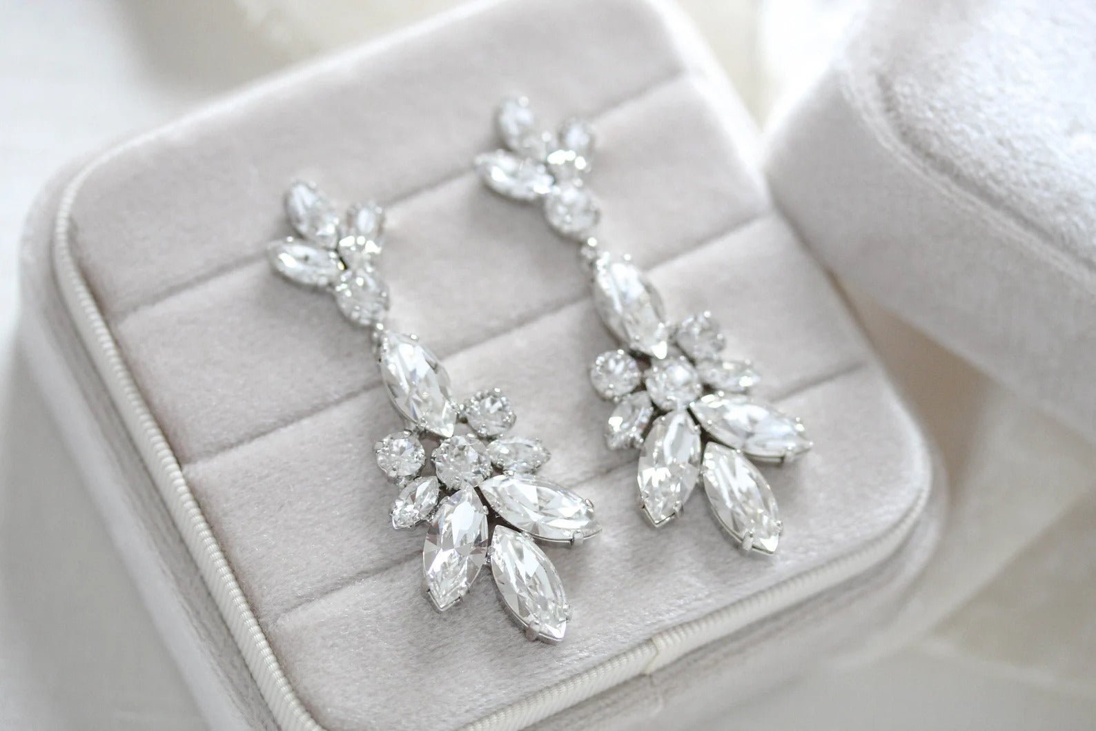 Deluxe white opal crystal statement earrings for bride - COLETTE - Treasures by Agnes