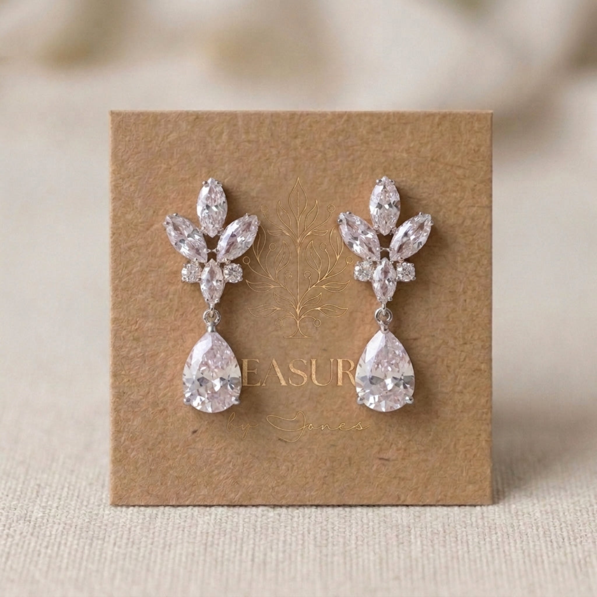 Divine Rose gold CZ Teardrop Bridal Earrings - Treasures by Agnes