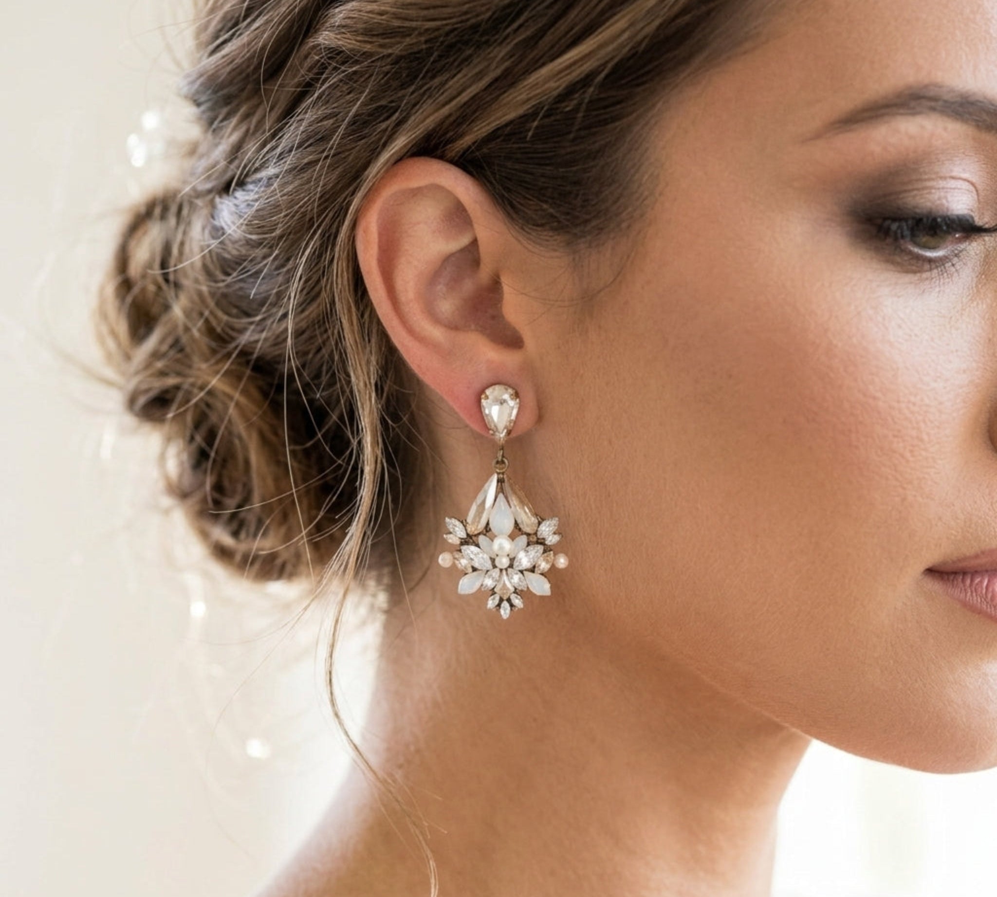 Eden Bridal Earrings with Golden Shadow & White Opal Crystals - Treasures by Agnes