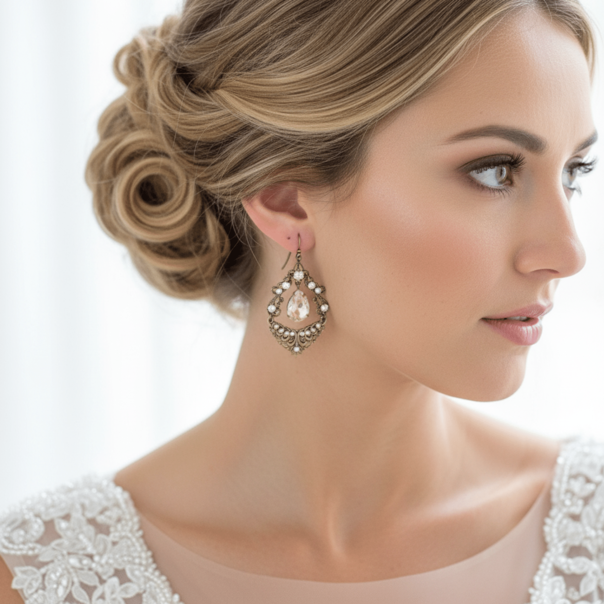 Eliana Earrings – Golden Shadow Crystal Vintage Bridal Earrings - Treasures by Agnes