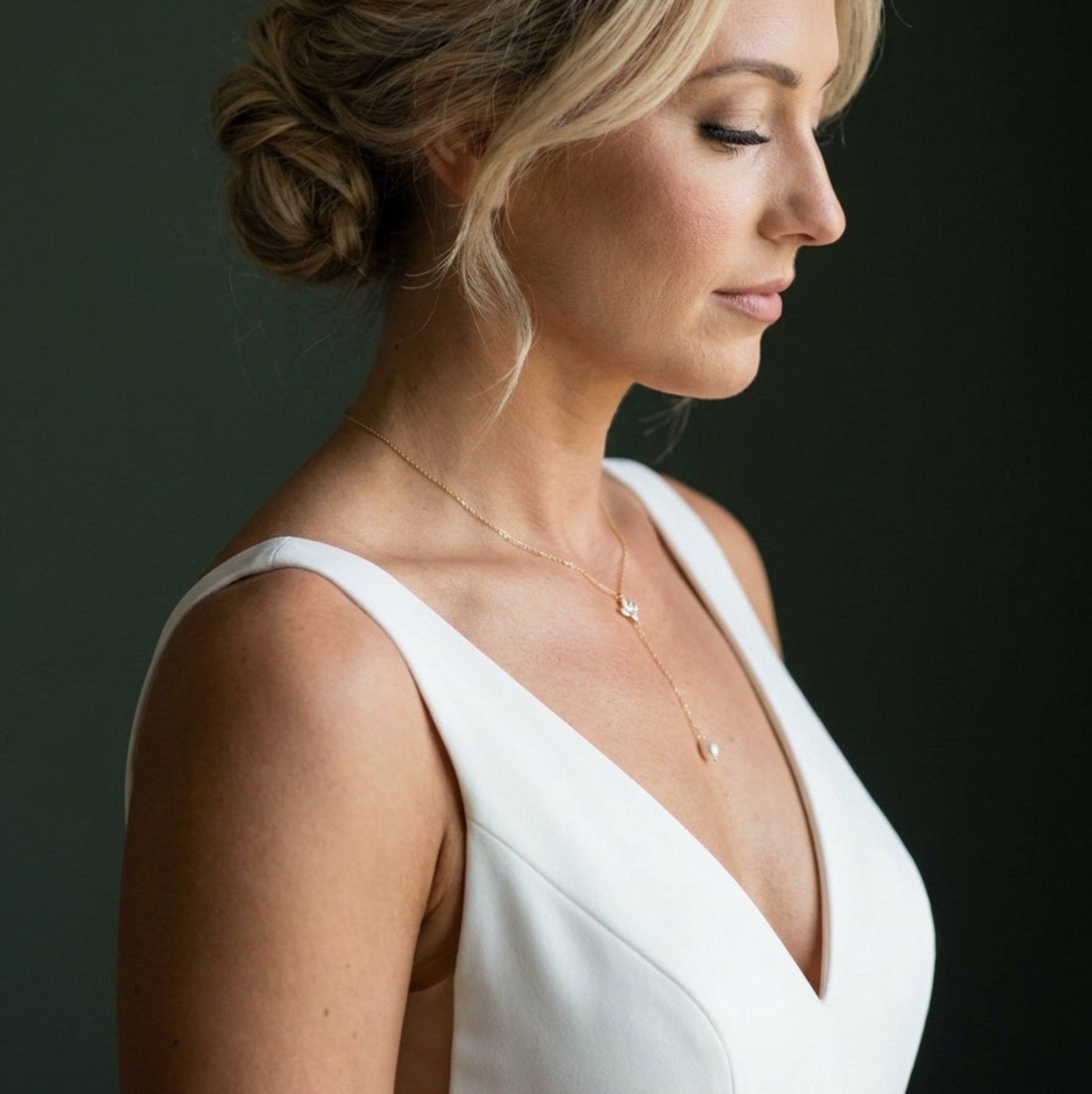 Emma Dainty Gold CZ Lariat Bridal Necklace - Treasures by Agnes