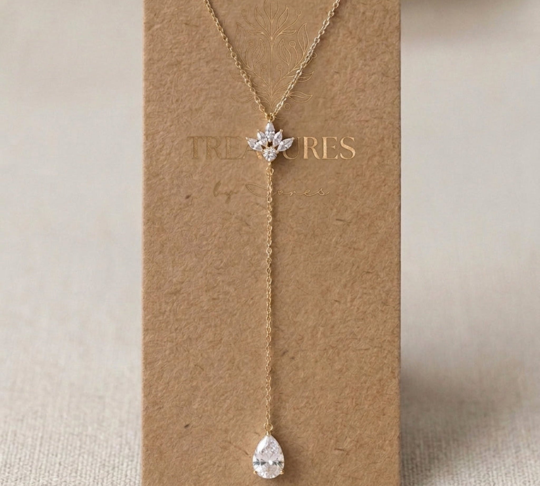 Emma Dainty Gold CZ Lariat Bridal Necklace - Treasures by Agnes