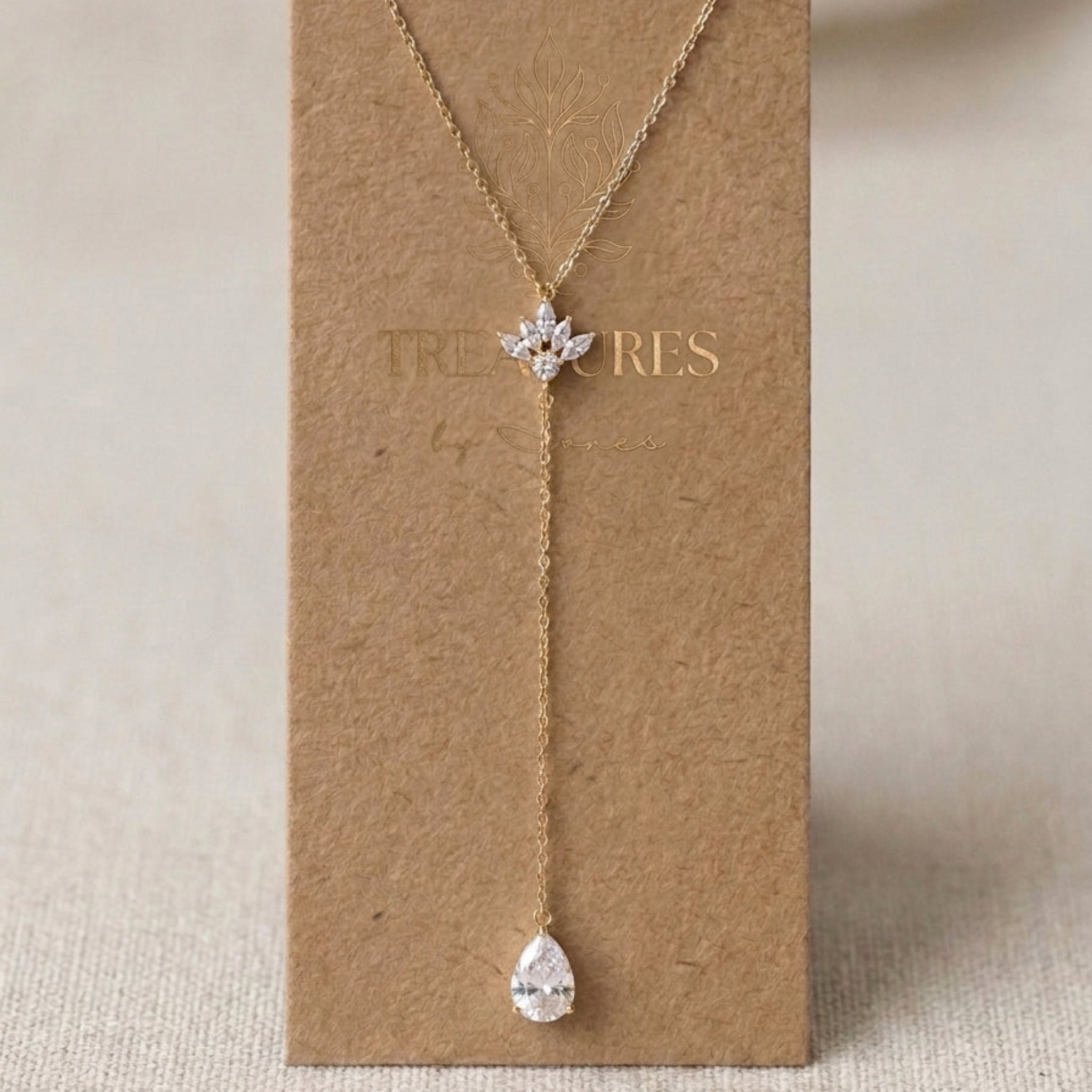 Emma Dainty Gold CZ Lariat Bridal Necklace - Treasures by Agnes