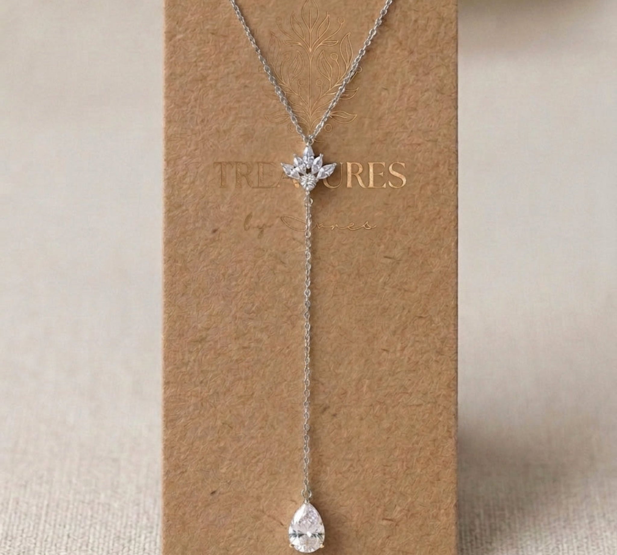 Emma Dainty Gold CZ Lariat Bridal Necklace - Treasures by Agnes