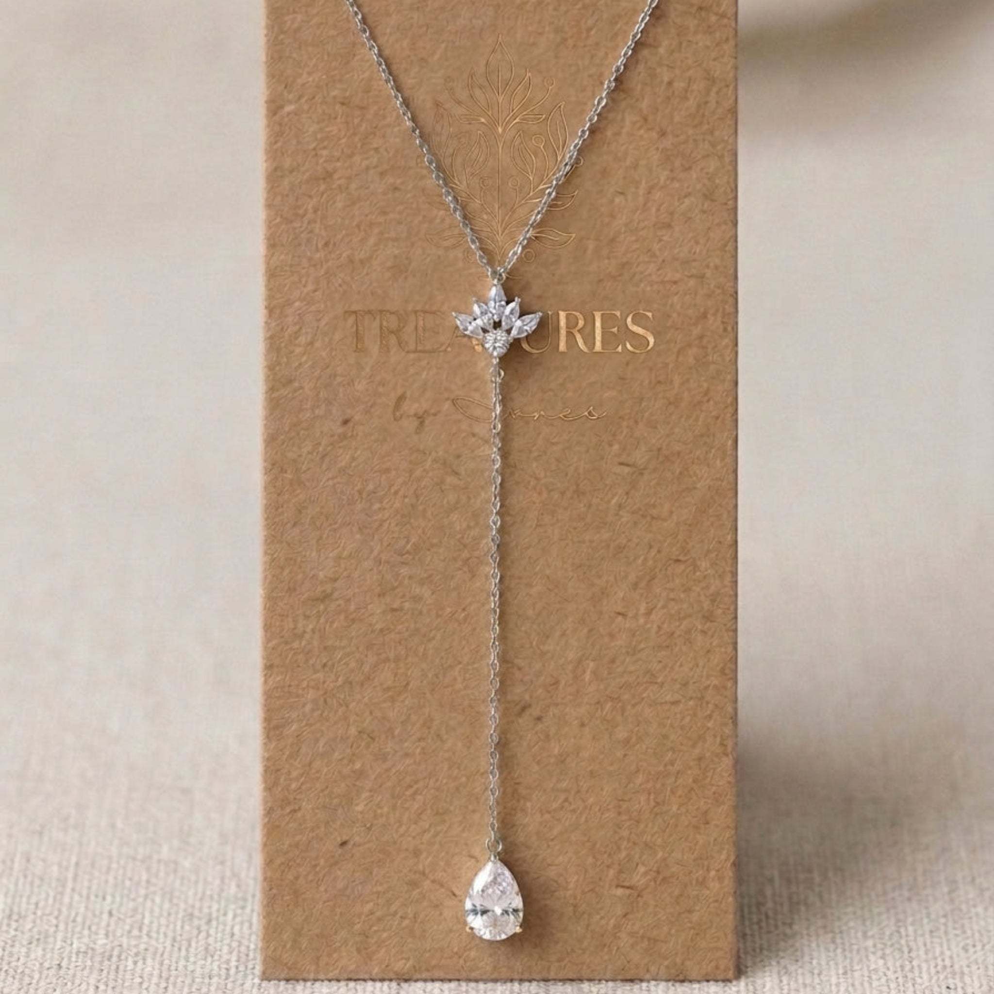 Emma Dainty Gold CZ Lariat Bridal Necklace - Treasures by Agnes