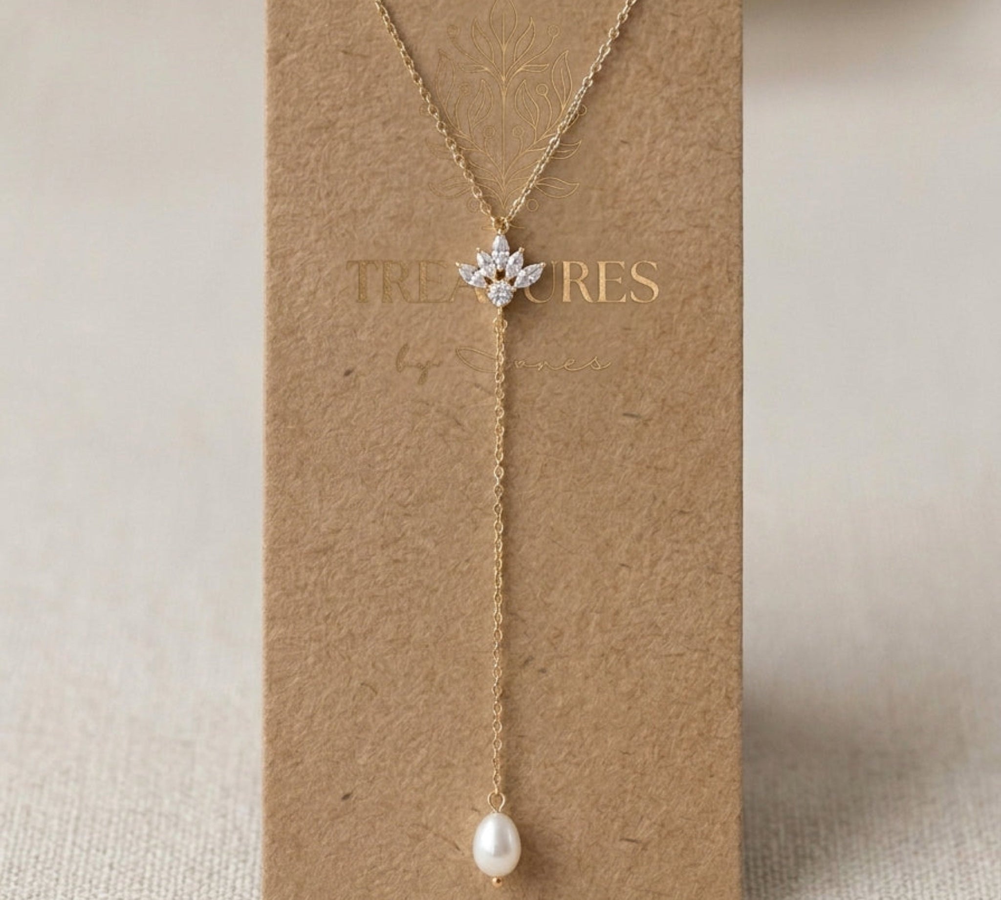 Emma Dainty Gold CZ Lariat Bridal Necklace - Treasures by Agnes
