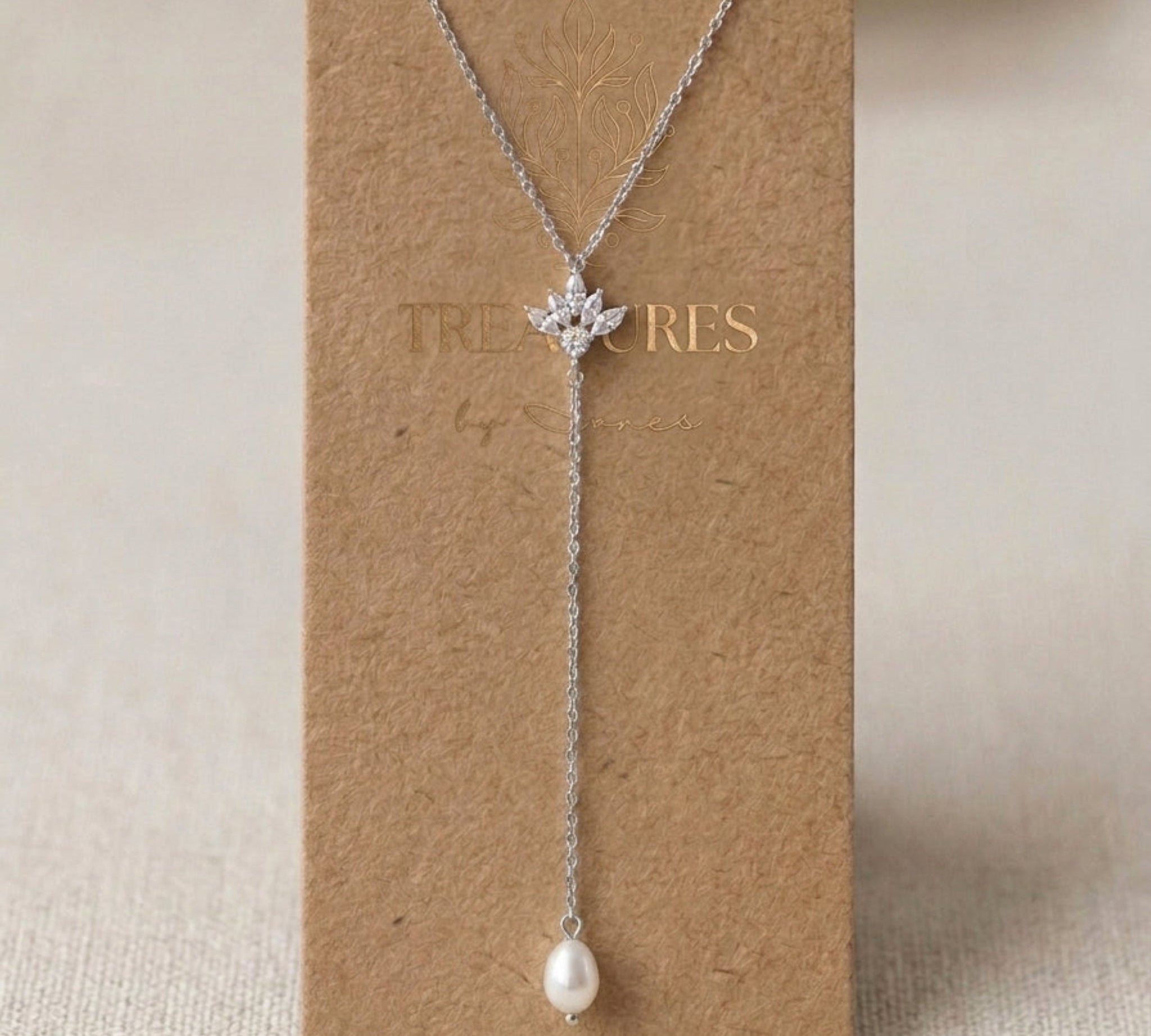 Emma Dainty Gold CZ Lariat Bridal Necklace - Treasures by Agnes