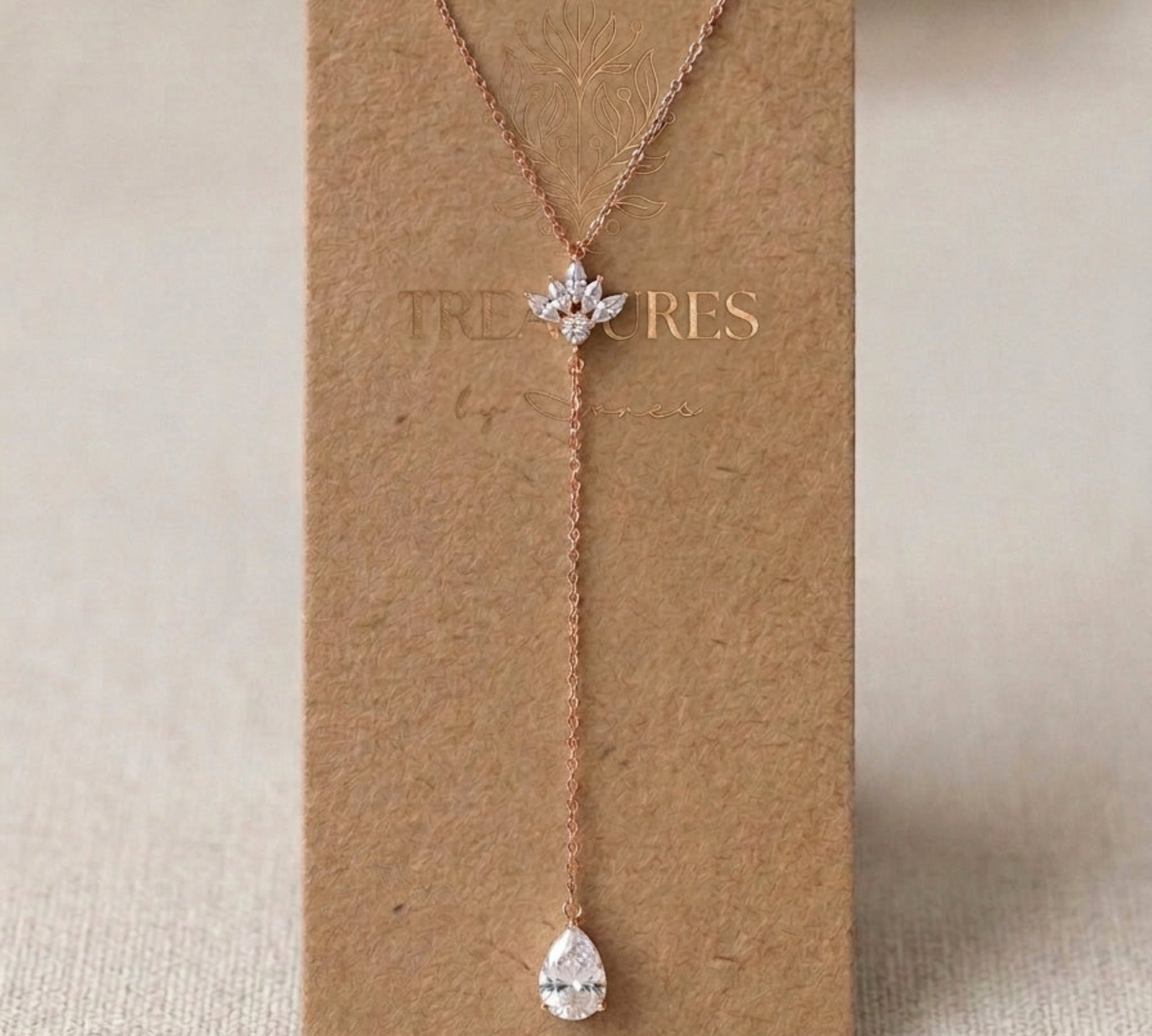 Emma Dainty Gold CZ Lariat Bridal Necklace - Treasures by Agnes