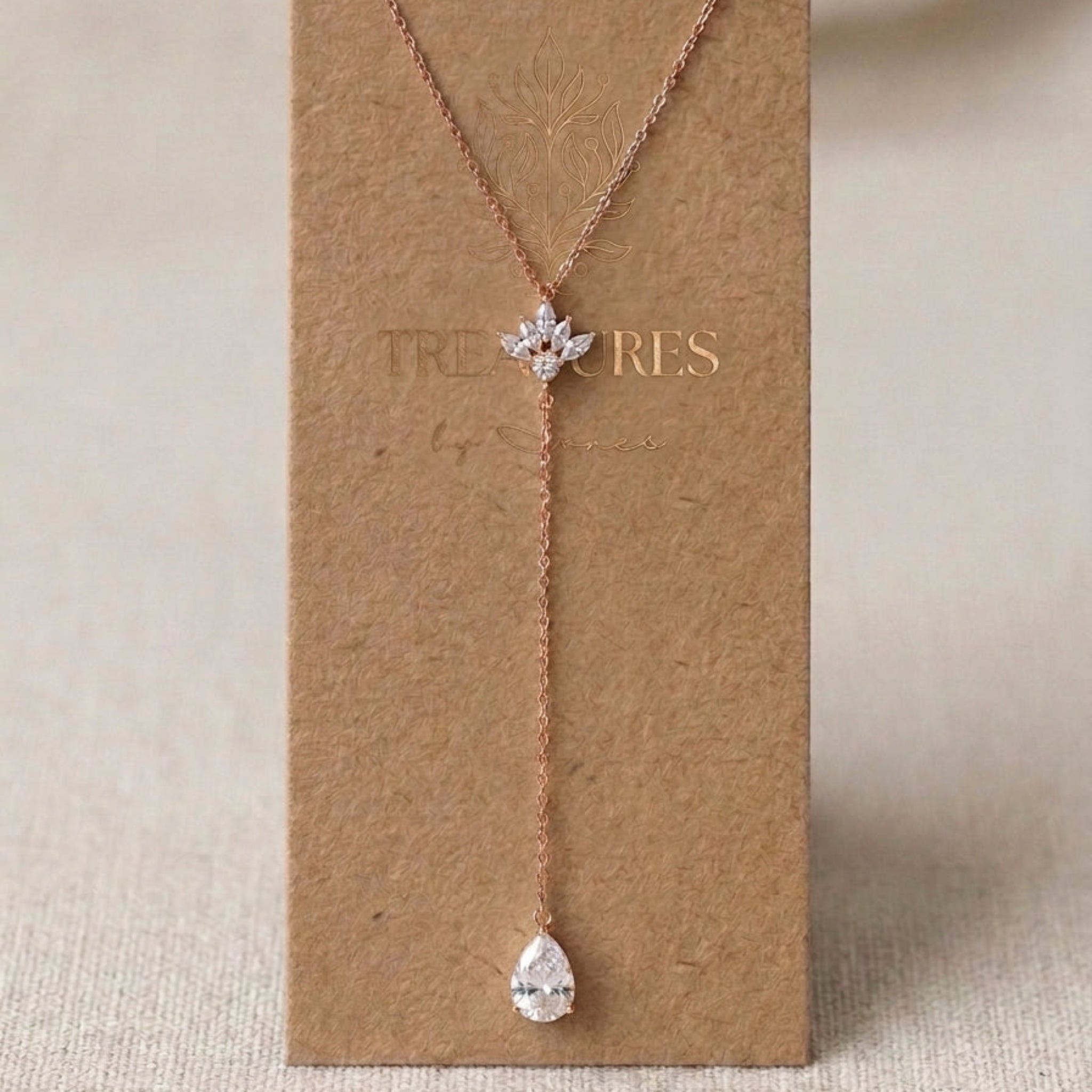 Emma Dainty Gold CZ Lariat Bridal Necklace - Treasures by Agnes