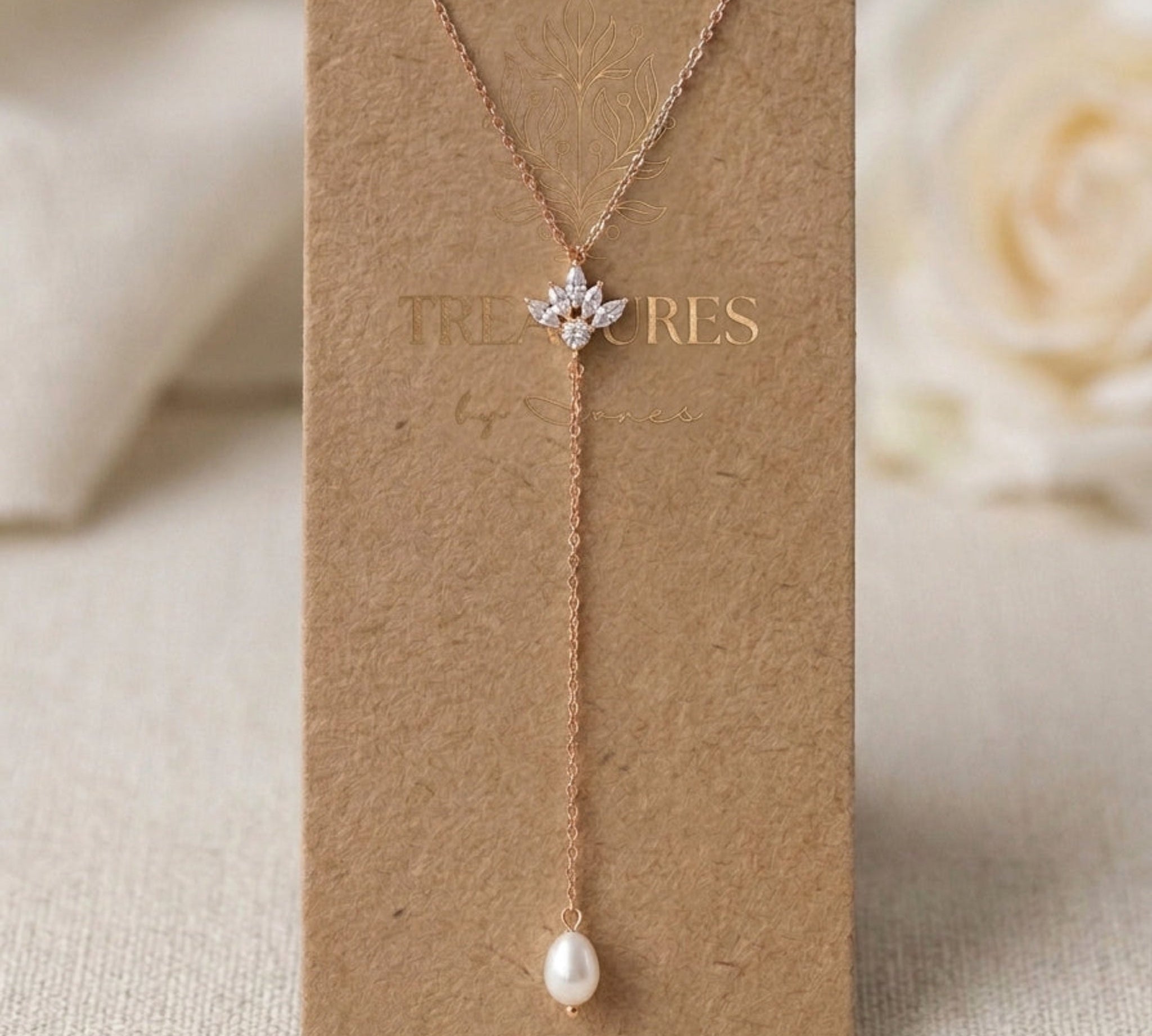 Emma Dainty Gold CZ Lariat Bridal Necklace - Treasures by Agnes